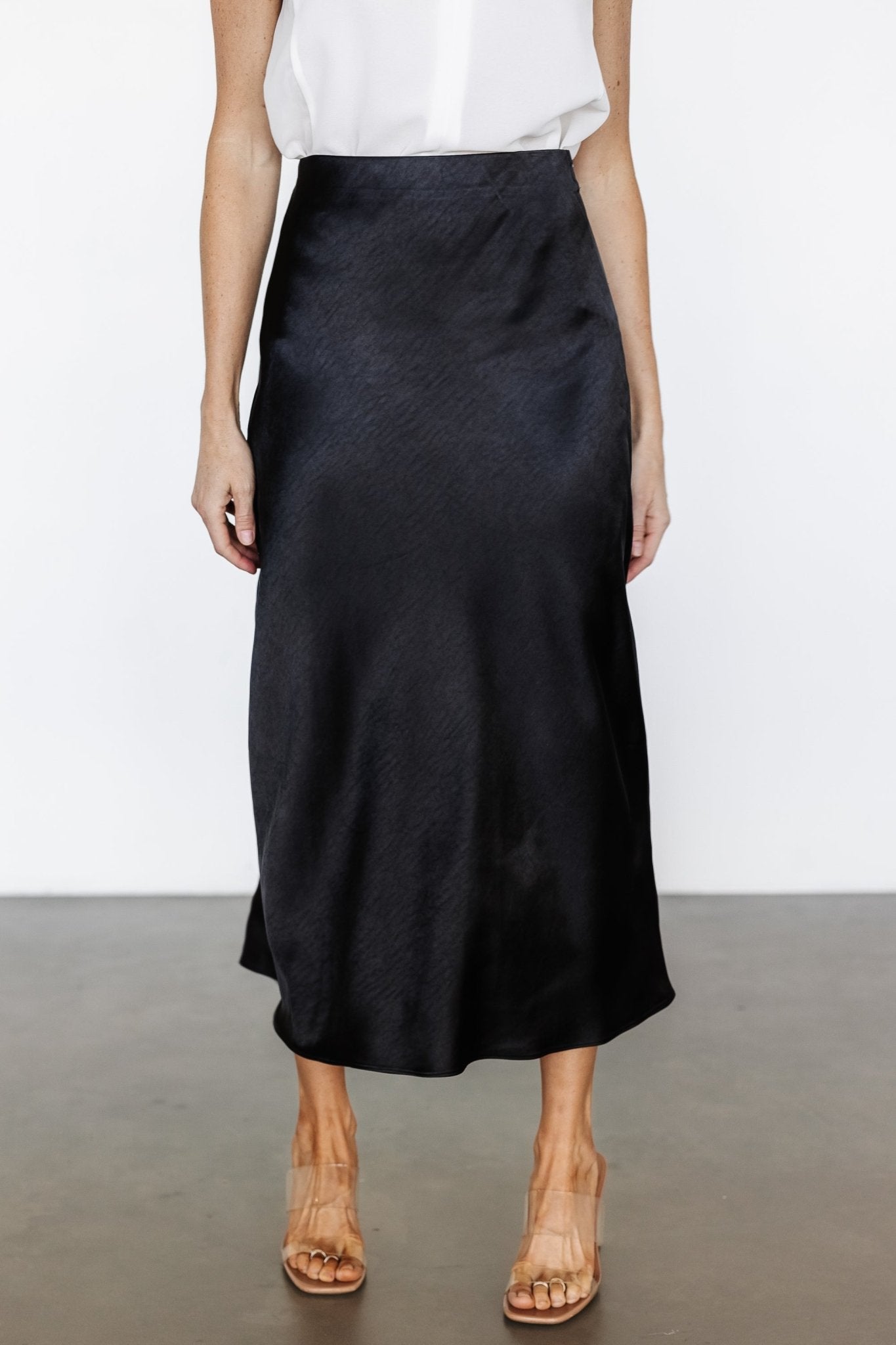 Celeste Satin Midi Skirt | Black - Baltic Born