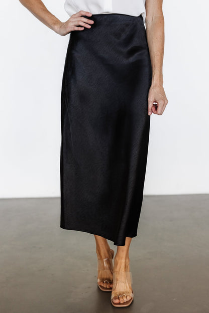 Celeste Satin Midi Skirt | Black - Baltic Born