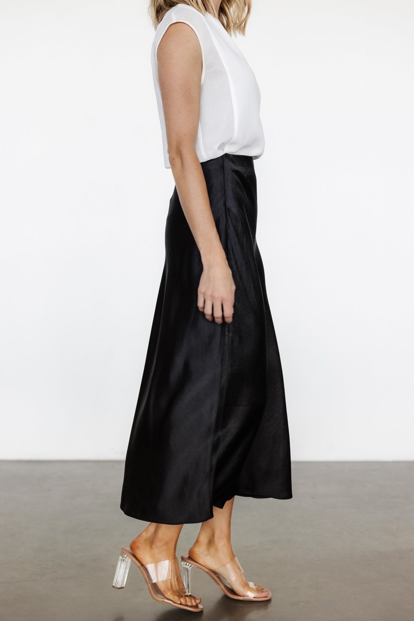 Celeste Satin Midi Skirt | Black - Baltic Born