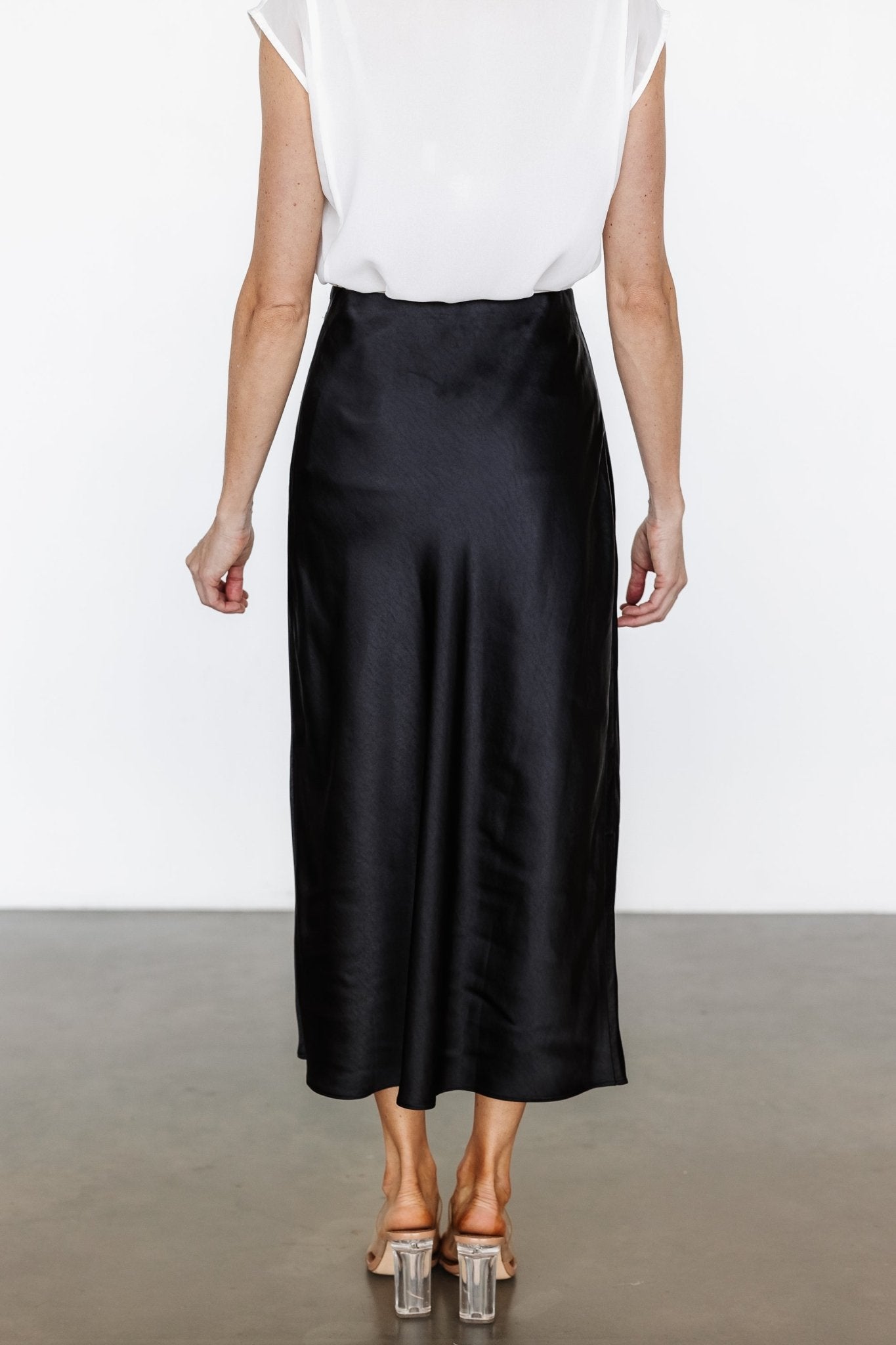 Celeste Satin Midi Skirt | Black - Baltic Born