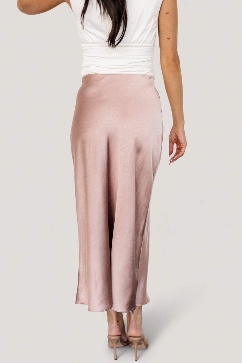 Celeste Satin Midi Skirt | Blush