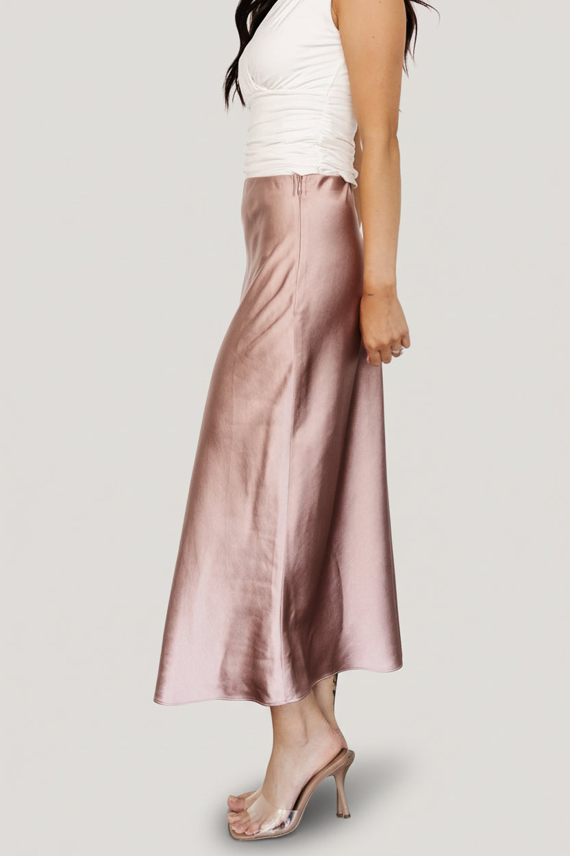 Celeste Satin Midi Skirt | Blush
