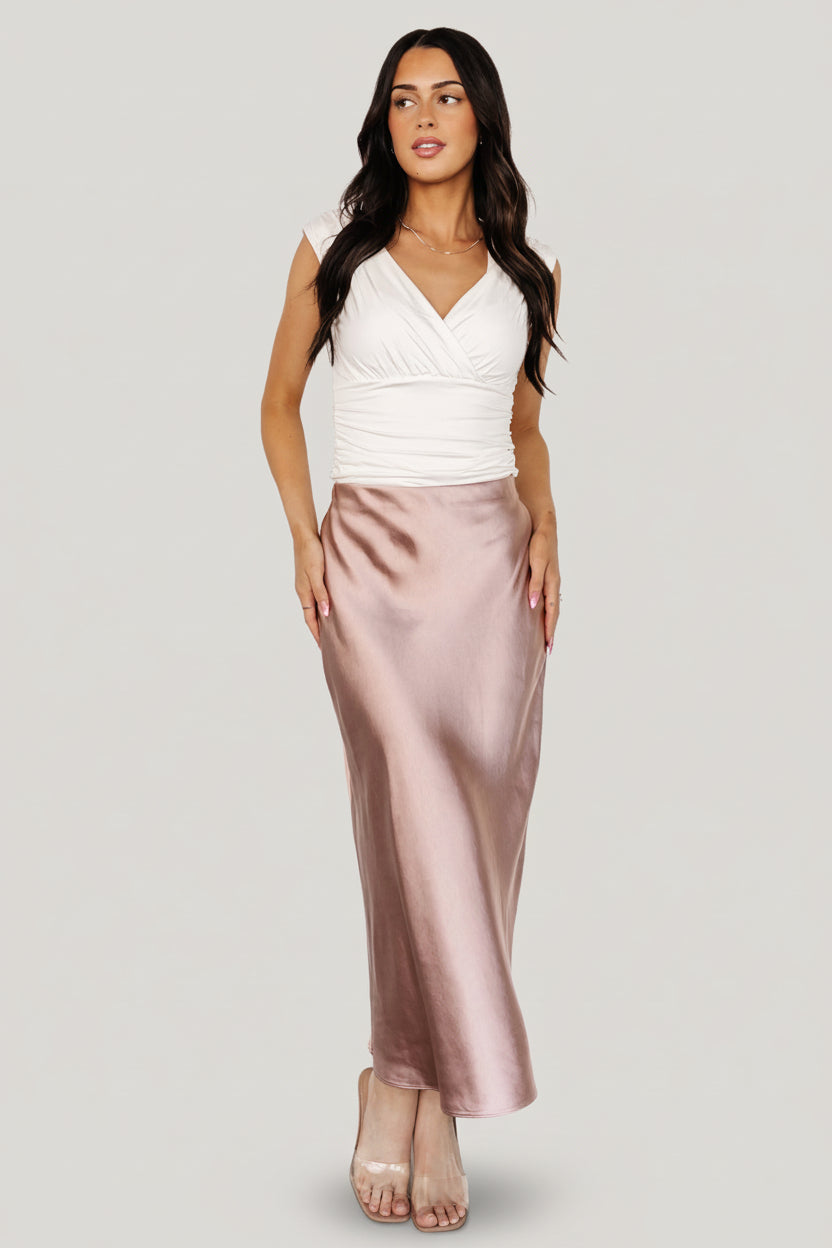 Celeste Satin Midi Skirt | Blush