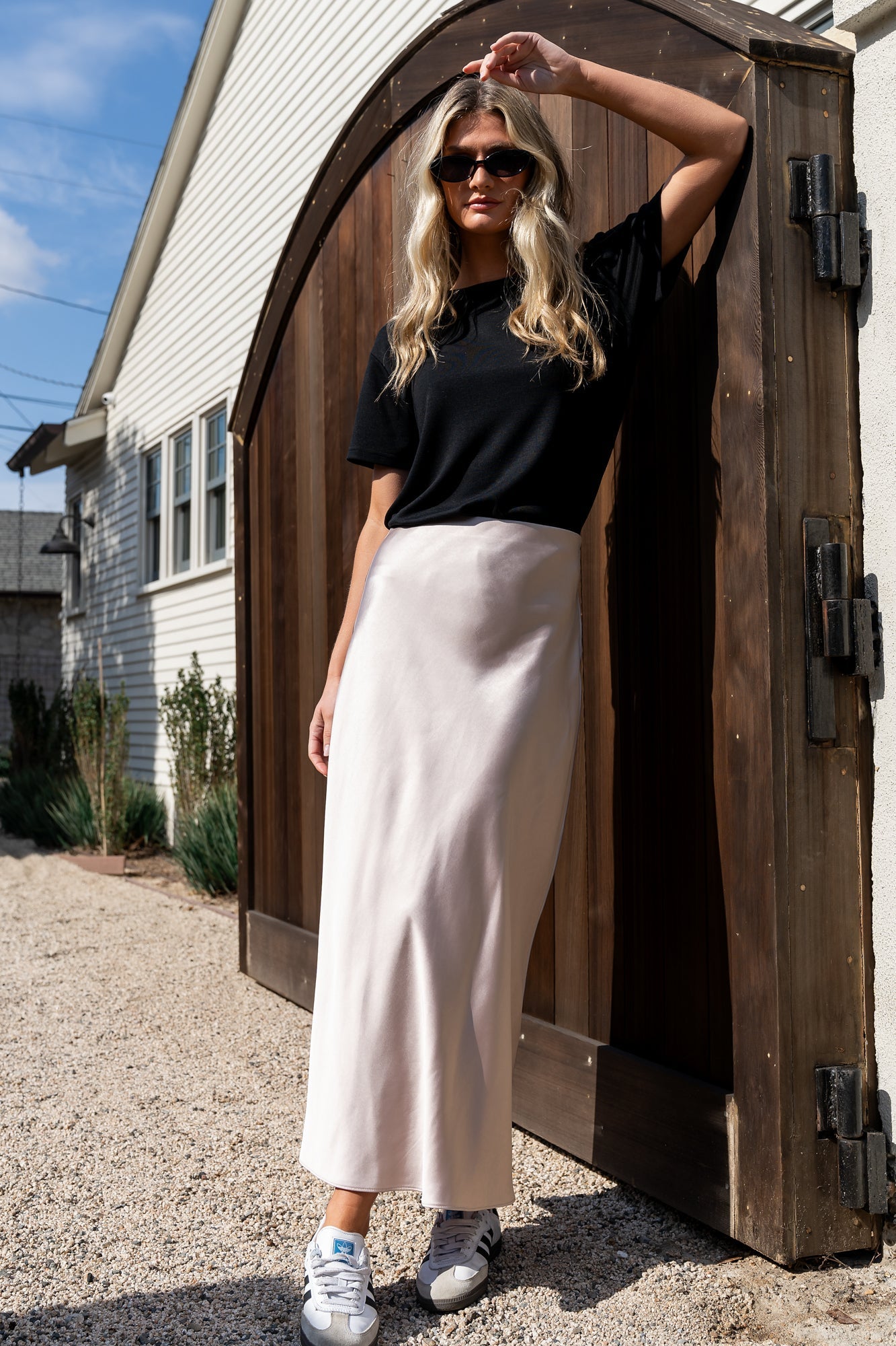 Celeste Satin Midi Skirt | Champagne