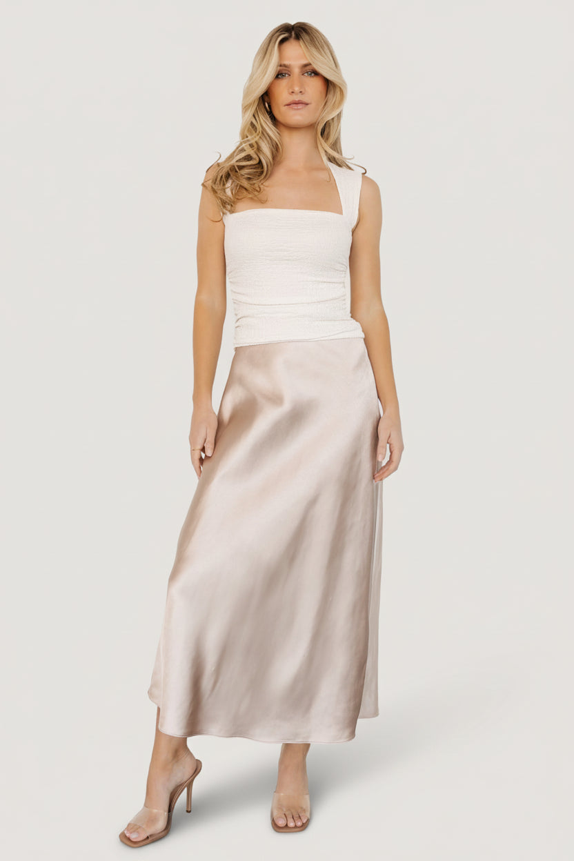 Celeste Satin Midi Skirt Champagne Baltic Born Celeste Satin Midi Skirt Champagne Baltic Born