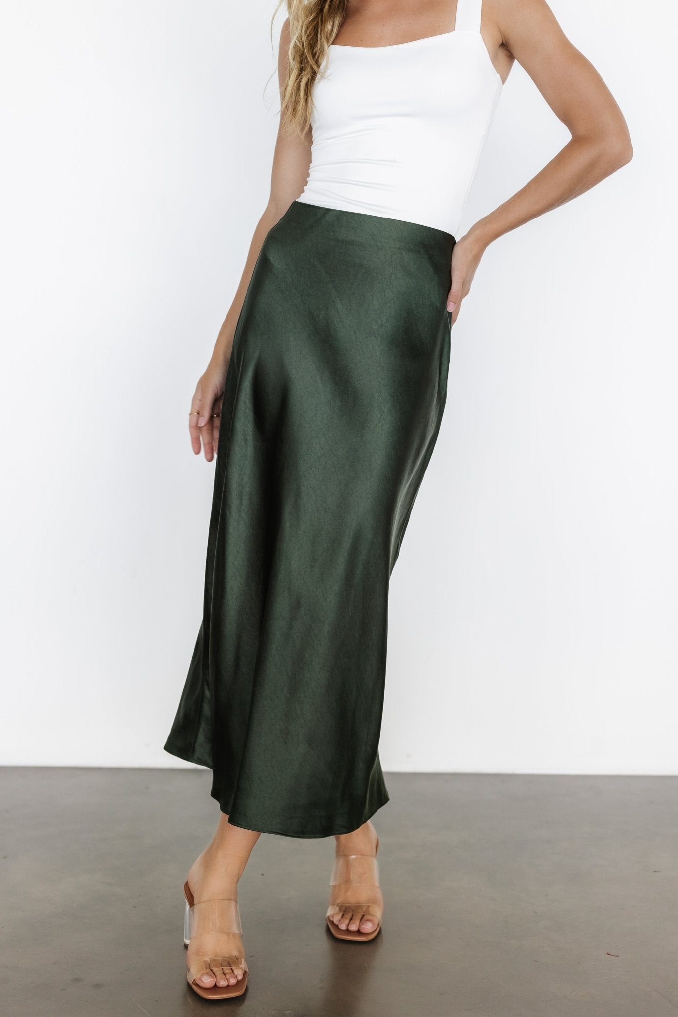 Midi Satin Skirt Dusty Green