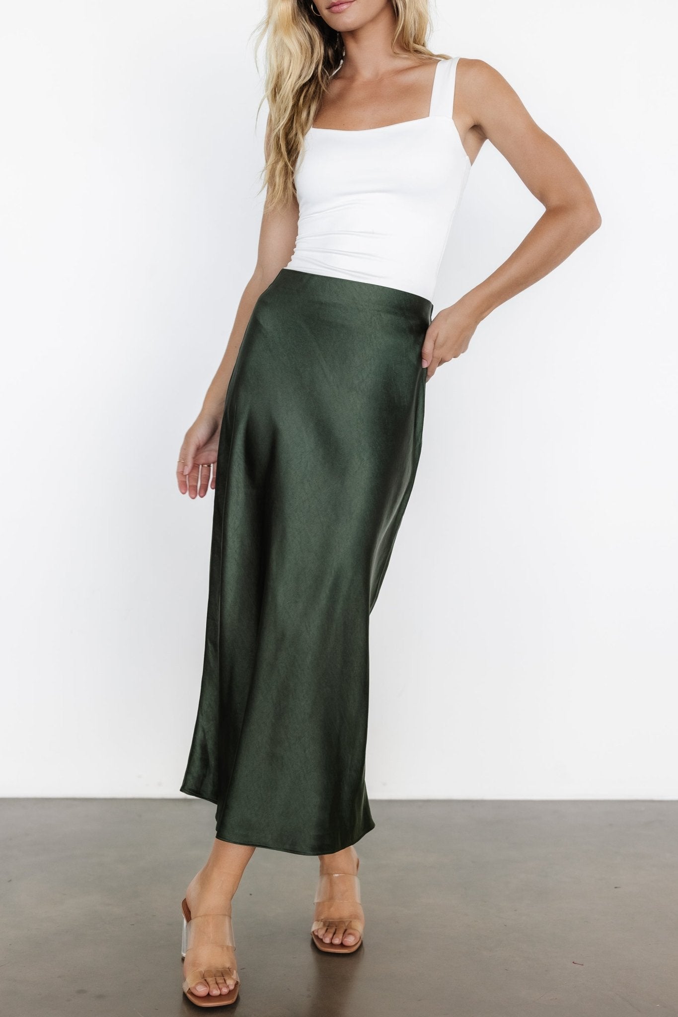 Celeste Satin Midi Skirt | Dark Green - Baltic Born