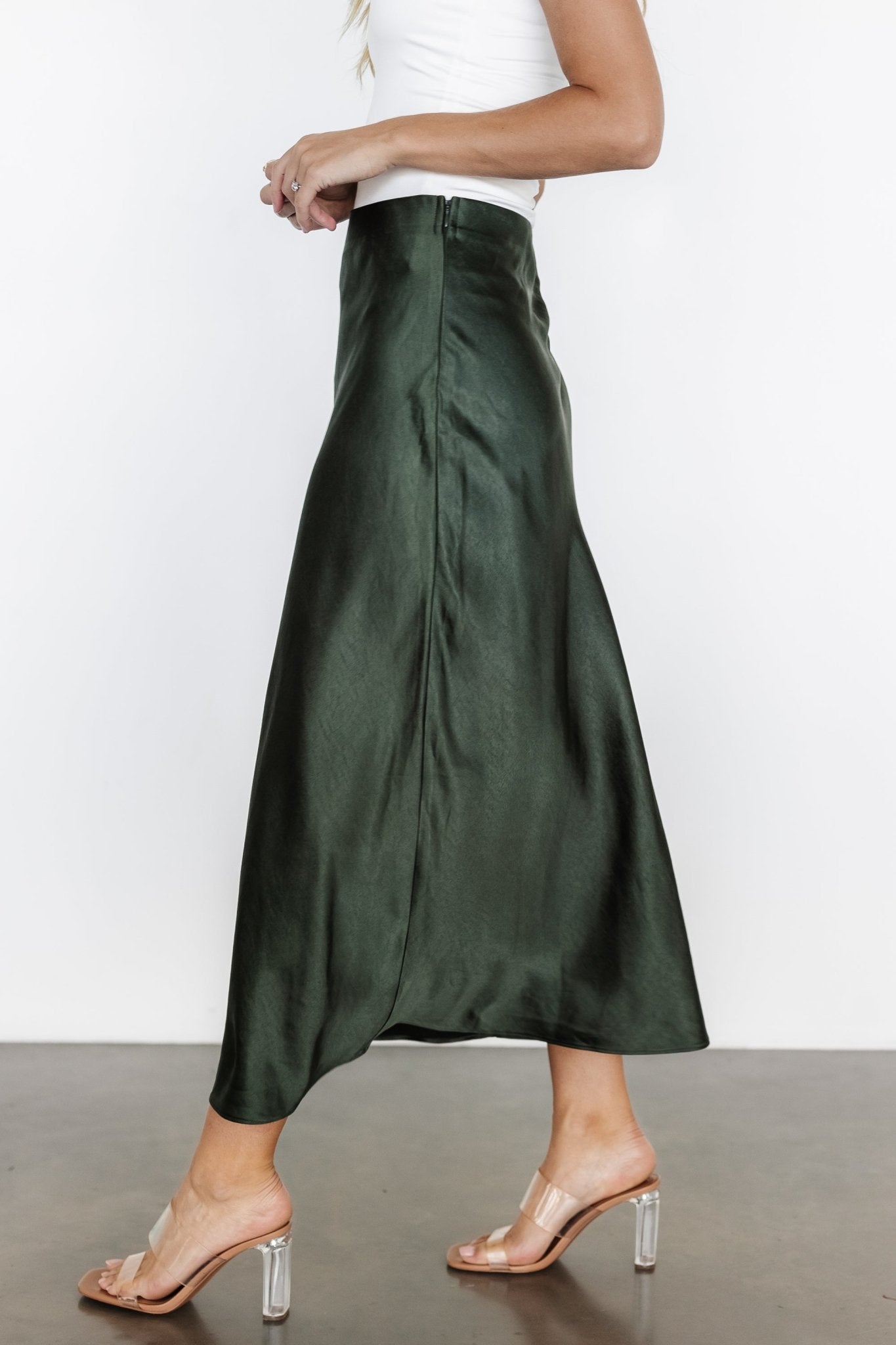 Celeste Satin Midi Skirt | Dark Green - Baltic Born