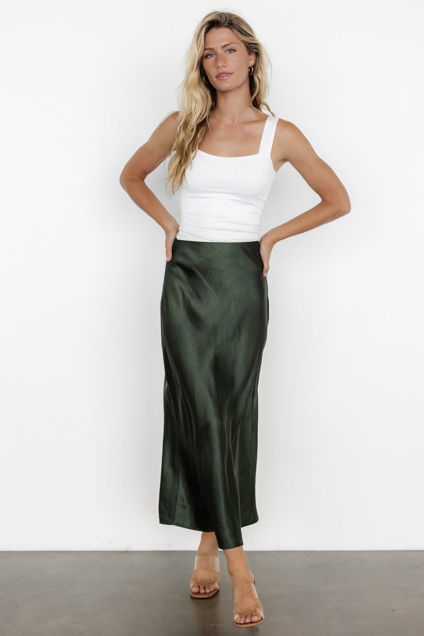 Celeste Satin Midi Skirt | Dark Green - Baltic Born