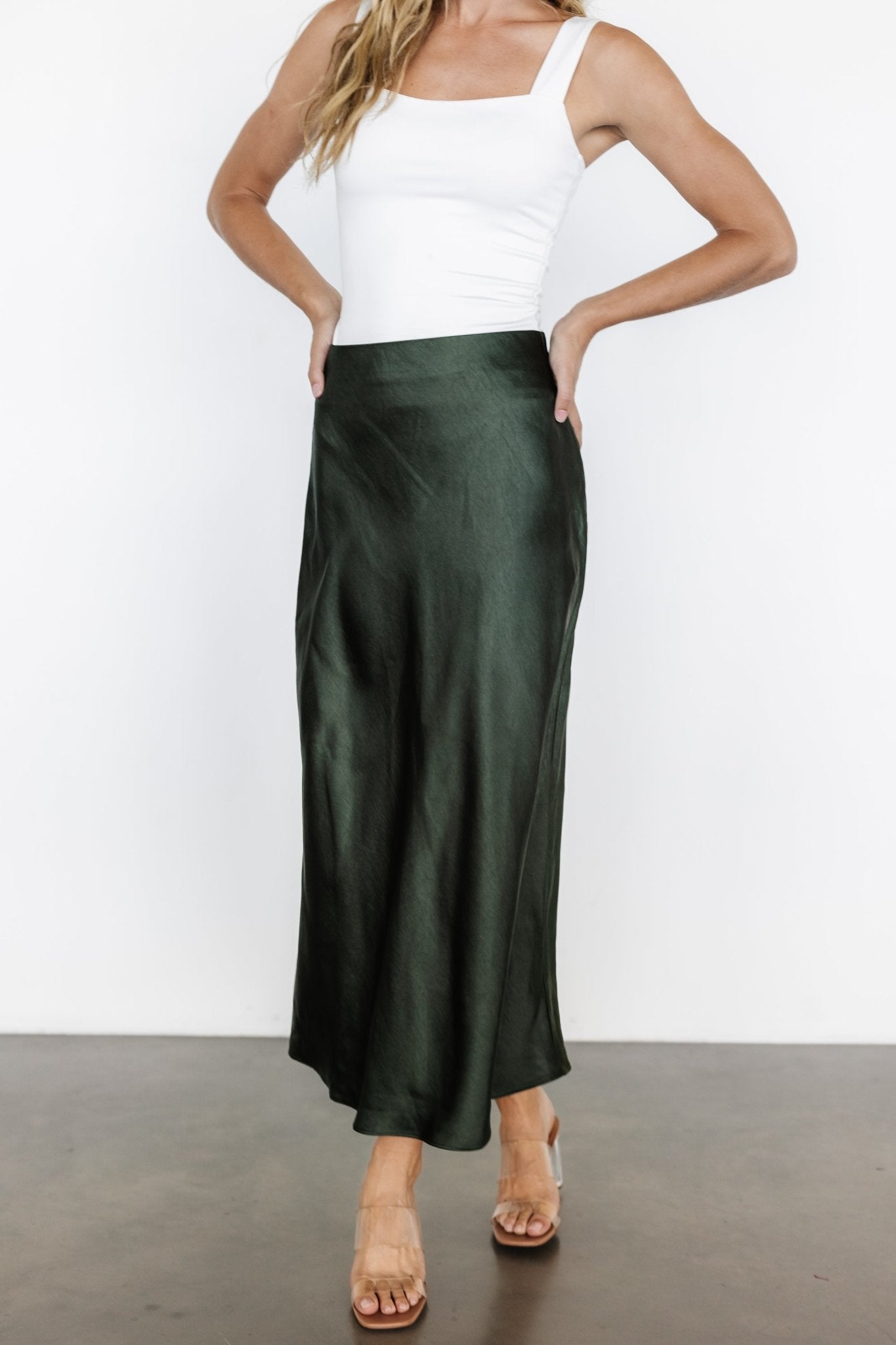 Celeste Satin Midi Skirt | Dark Green - Baltic Born