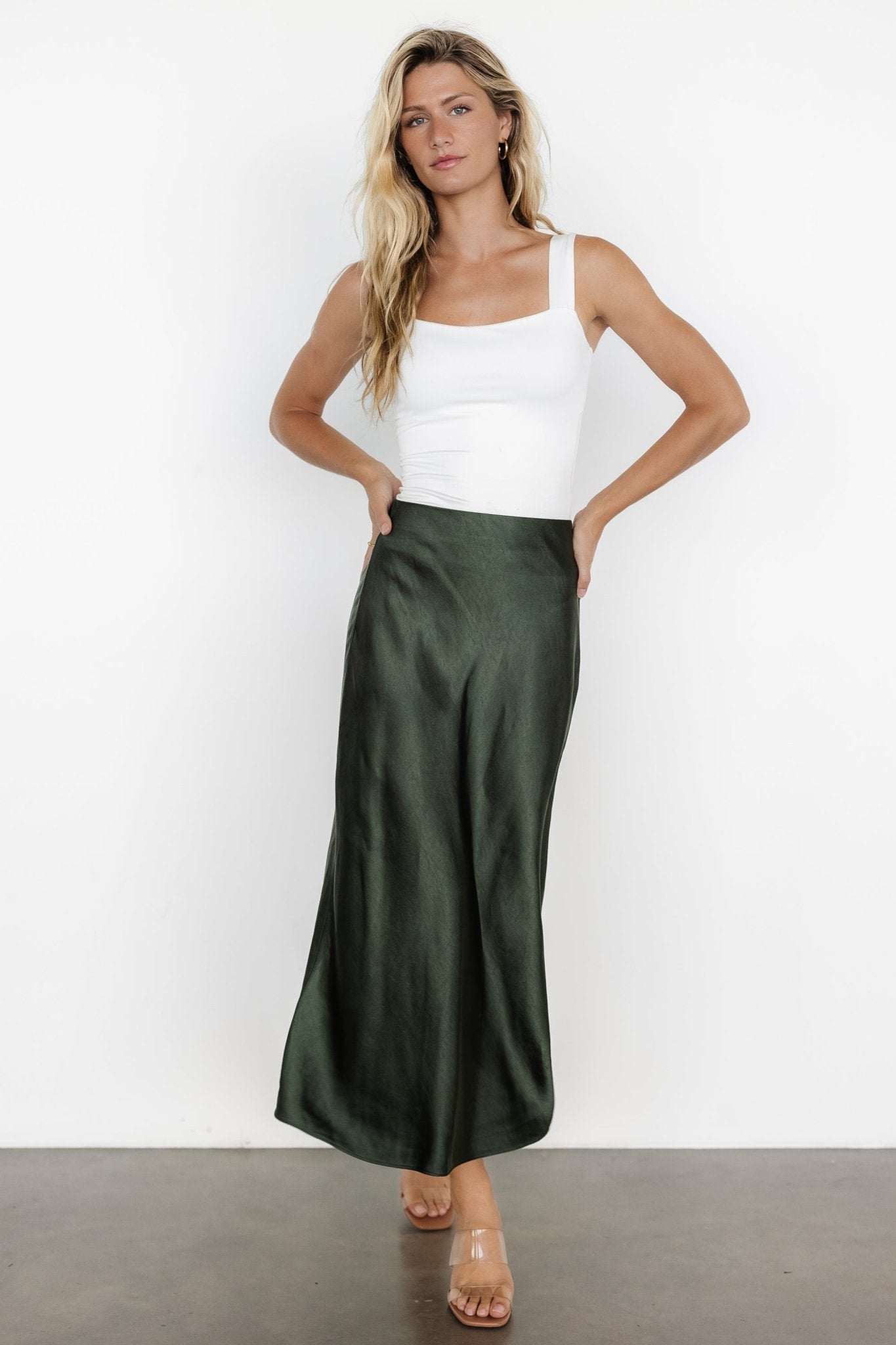 Celeste Satin Midi Skirt | Dark Green - Baltic Born