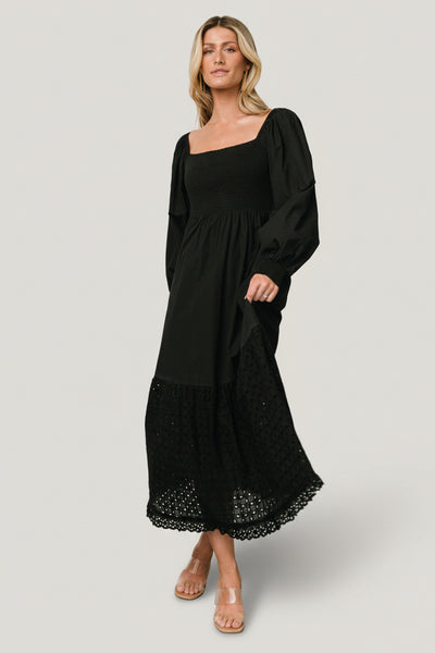 long sleeve eyelet maxi dress Puff Sleeve Eyelet Maxi Dress I Too Fashion