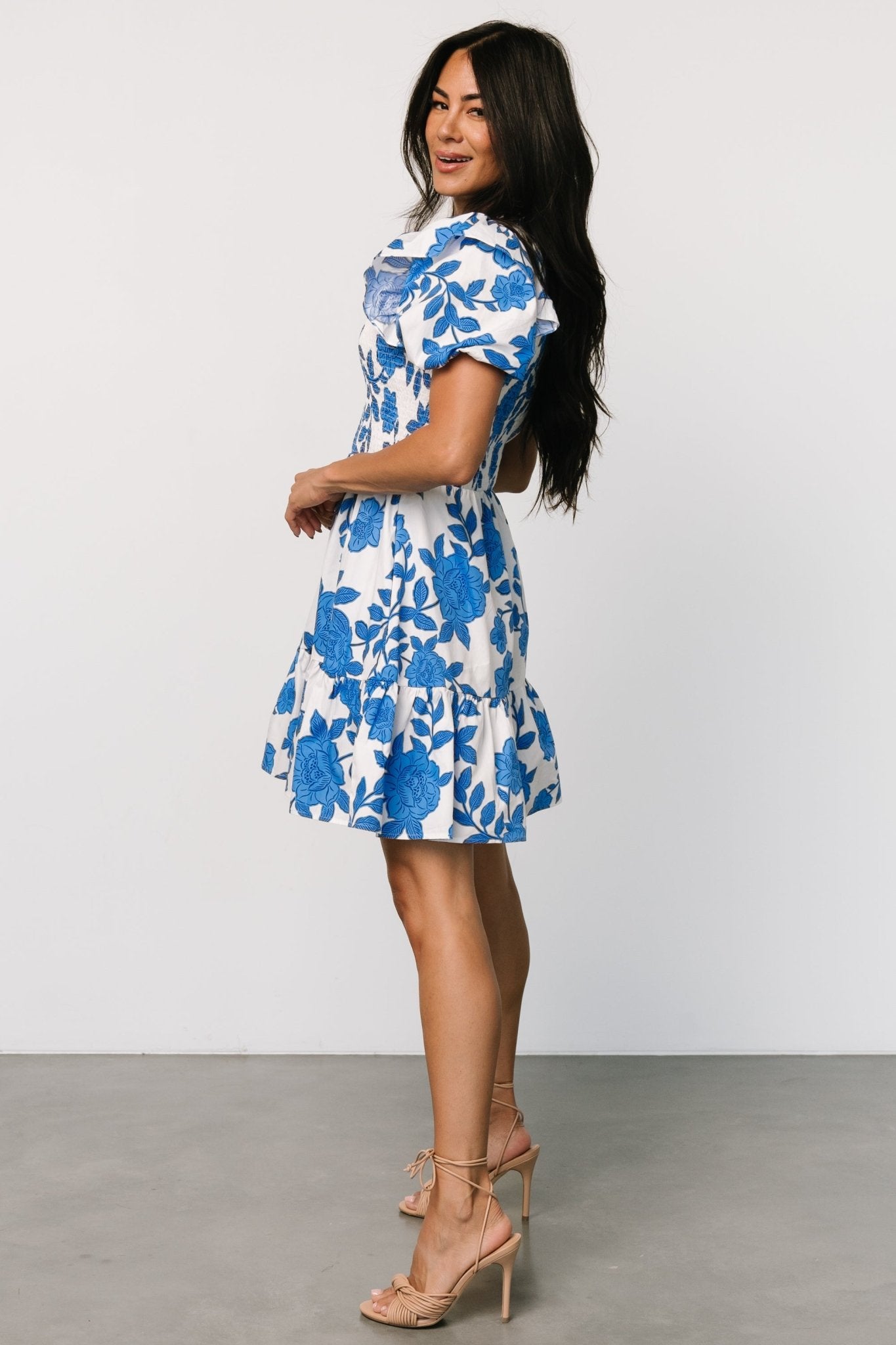 Charee Short Dress | White + Blue - Baltic Born