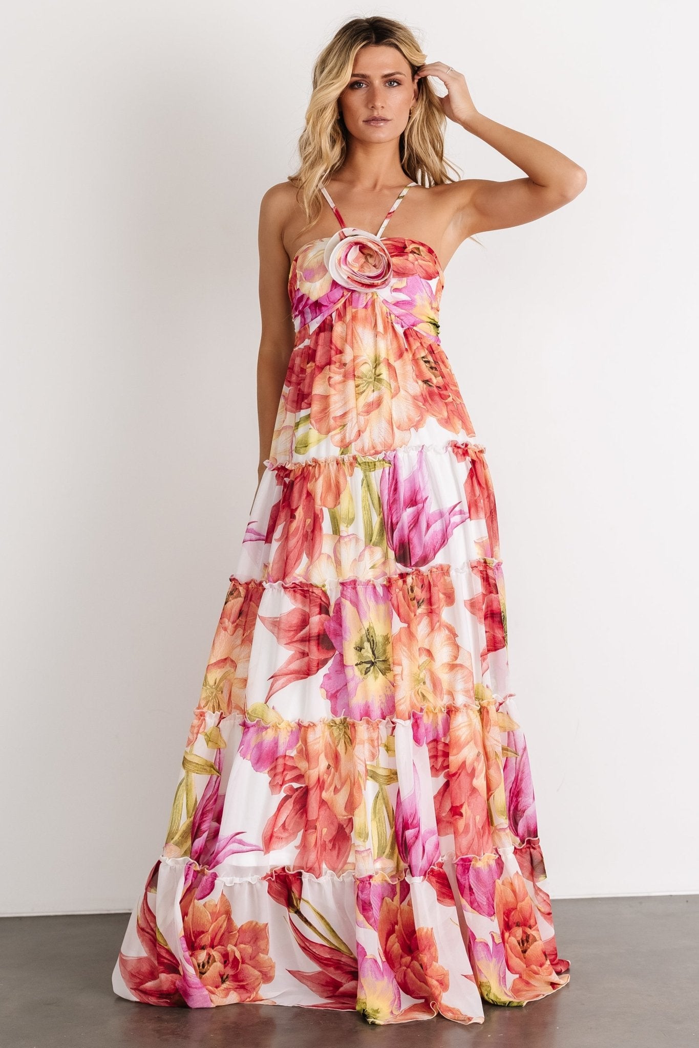 Charmaine Maxi Dress Pink Red Floral