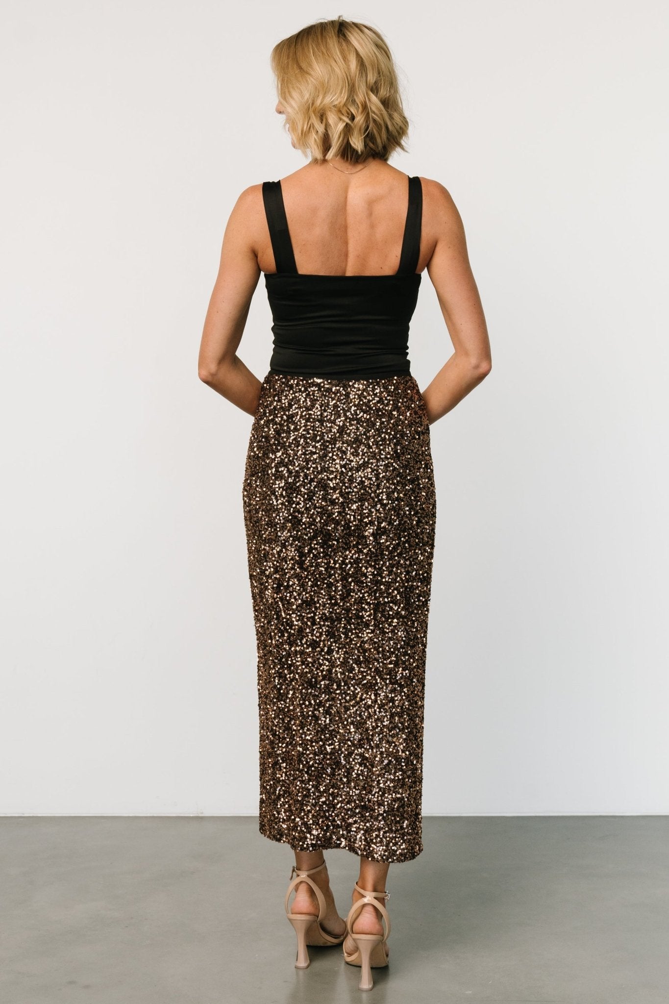 Charmed Sequin Midi Skirt | Bronze - Baltic Born