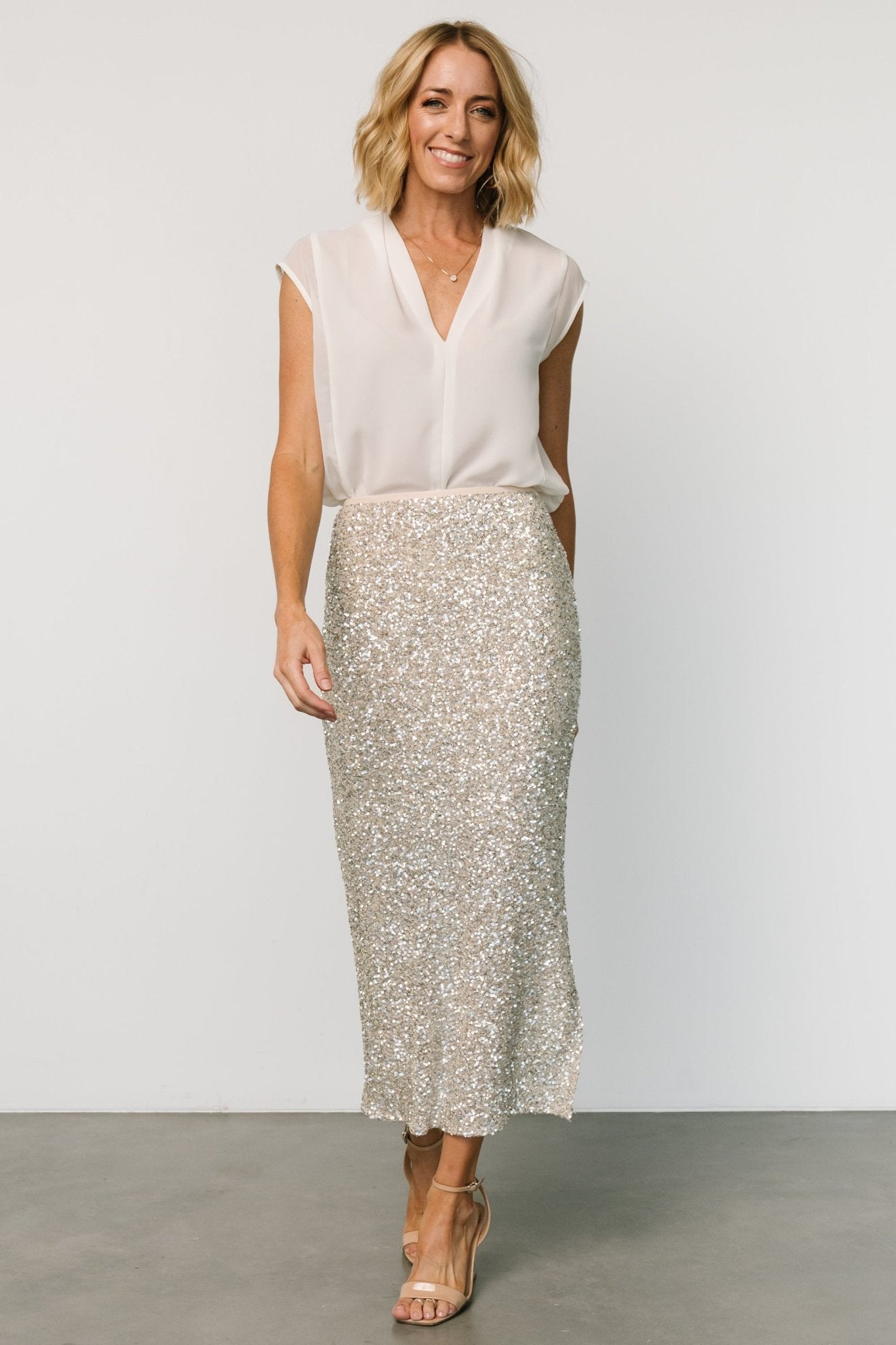 Charmed Sequin Midi Skirt | Champagne - Baltic Born