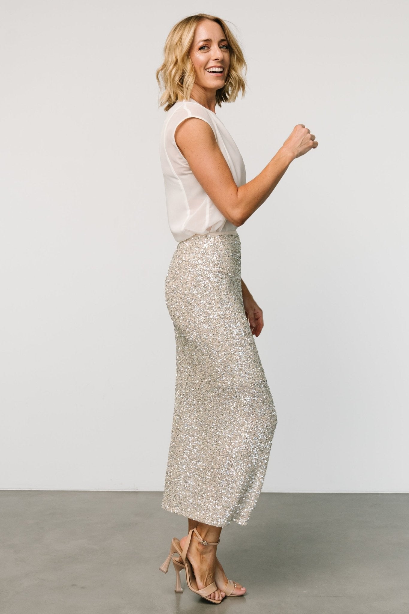 Charmed Sequin Midi Skirt | Champagne - Baltic Born