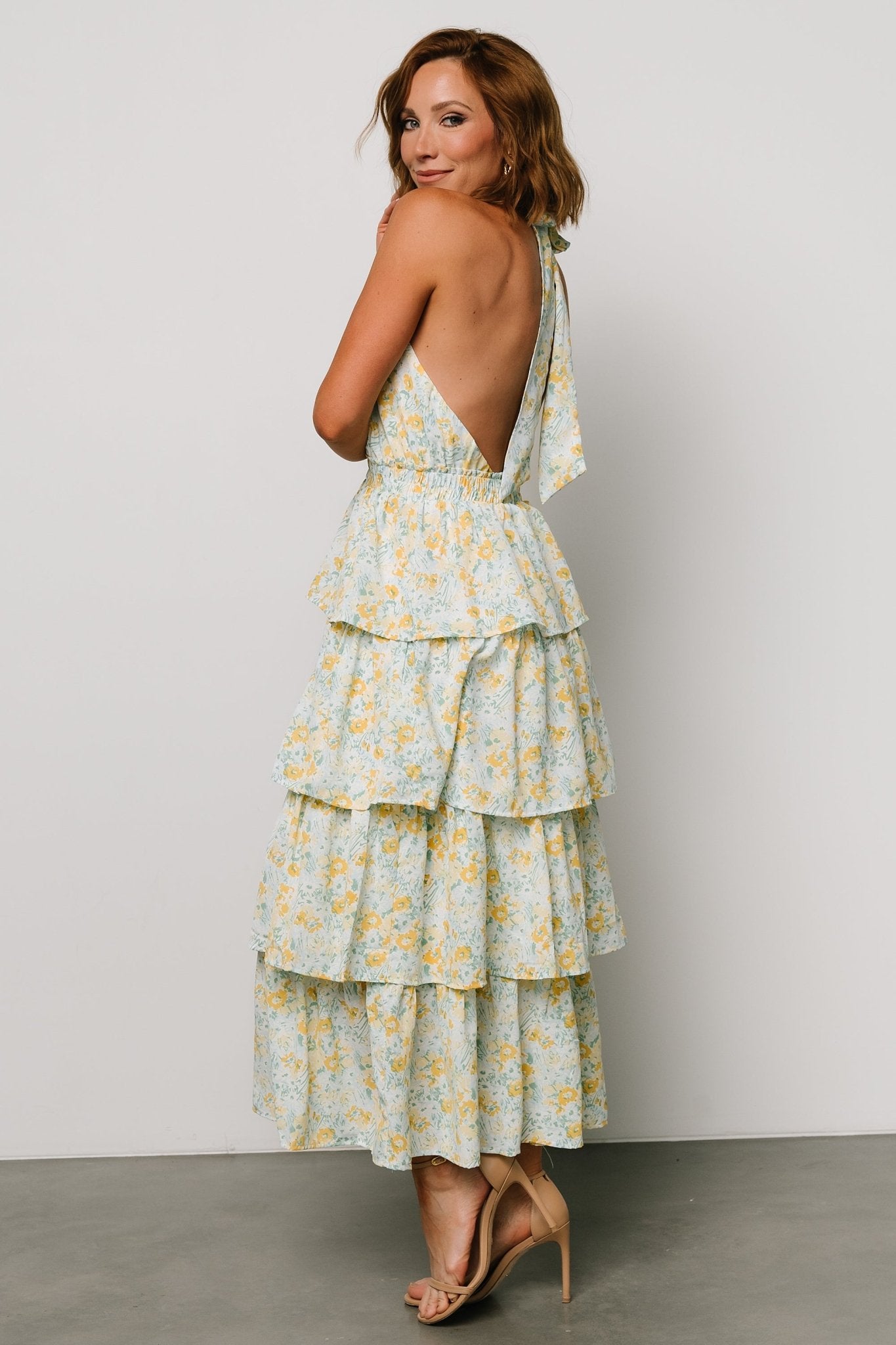 Chelles Halter Tiered Dress | Blue + Yellow - Baltic Born