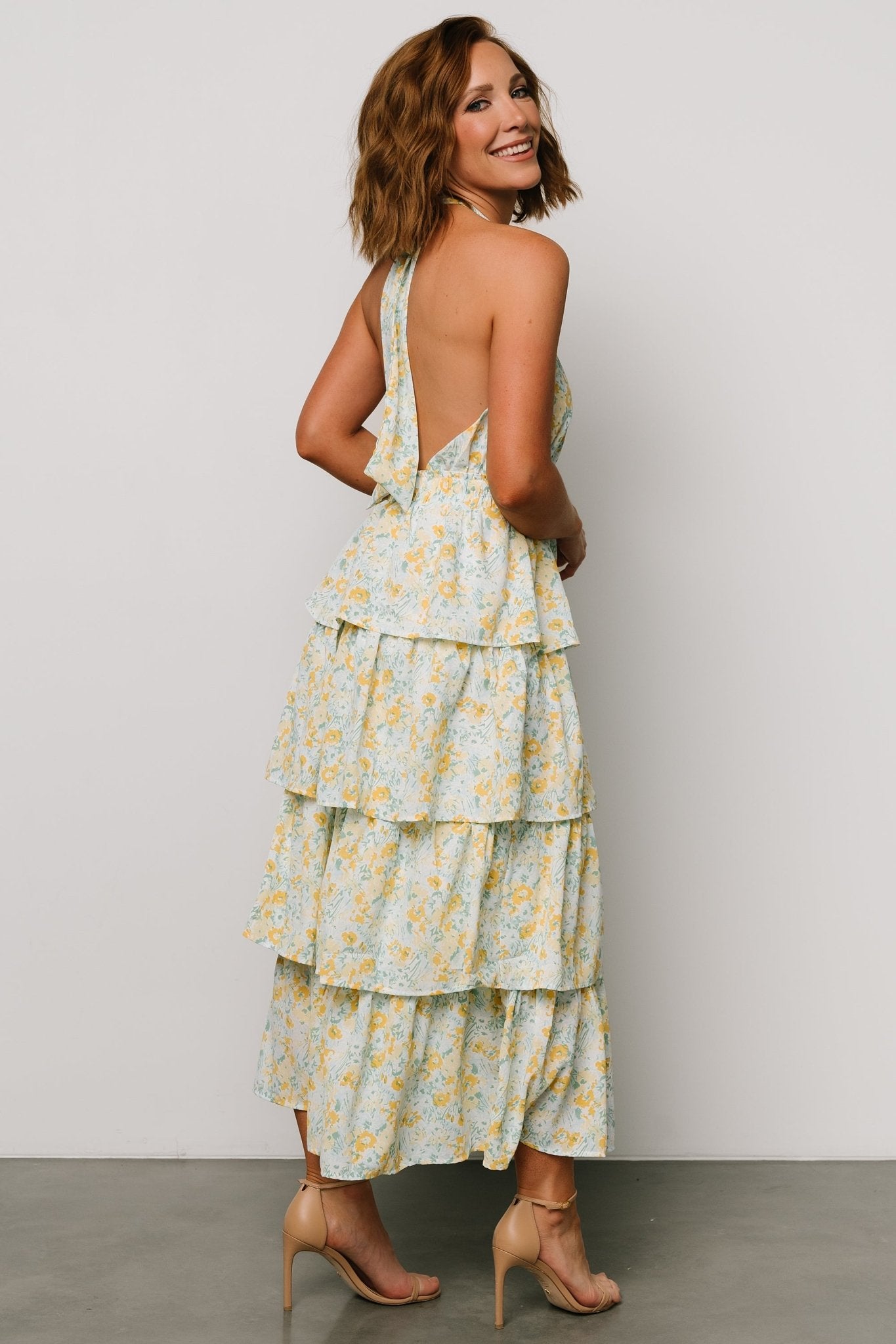 Chelles Halter Tiered Dress | Blue + Yellow - Baltic Born