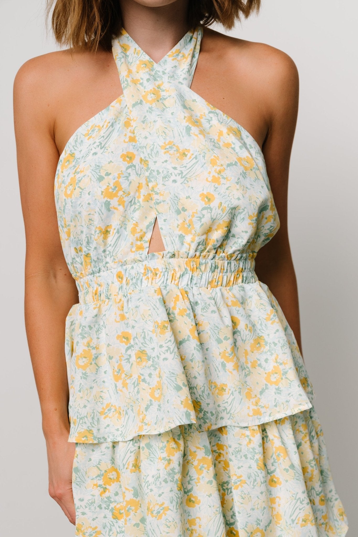 Chelles Halter Tiered Dress | Blue + Yellow - Baltic Born