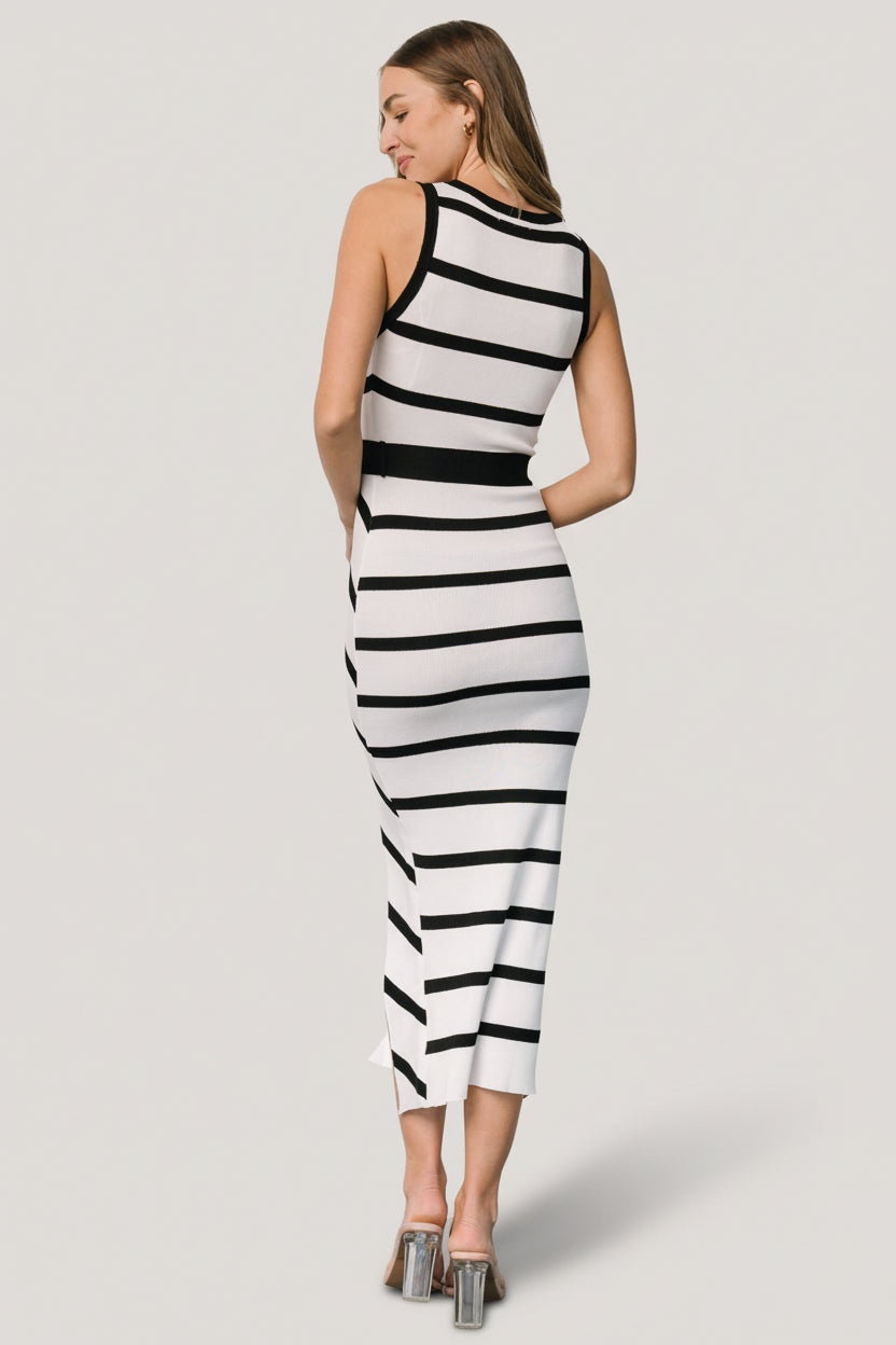 Baltic Born Womens Chelsea Knit Dress | White + Black | Size: Medium
