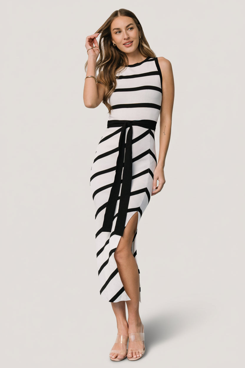 Baltic Born Womens Chelsea Knit Dress | White + Black