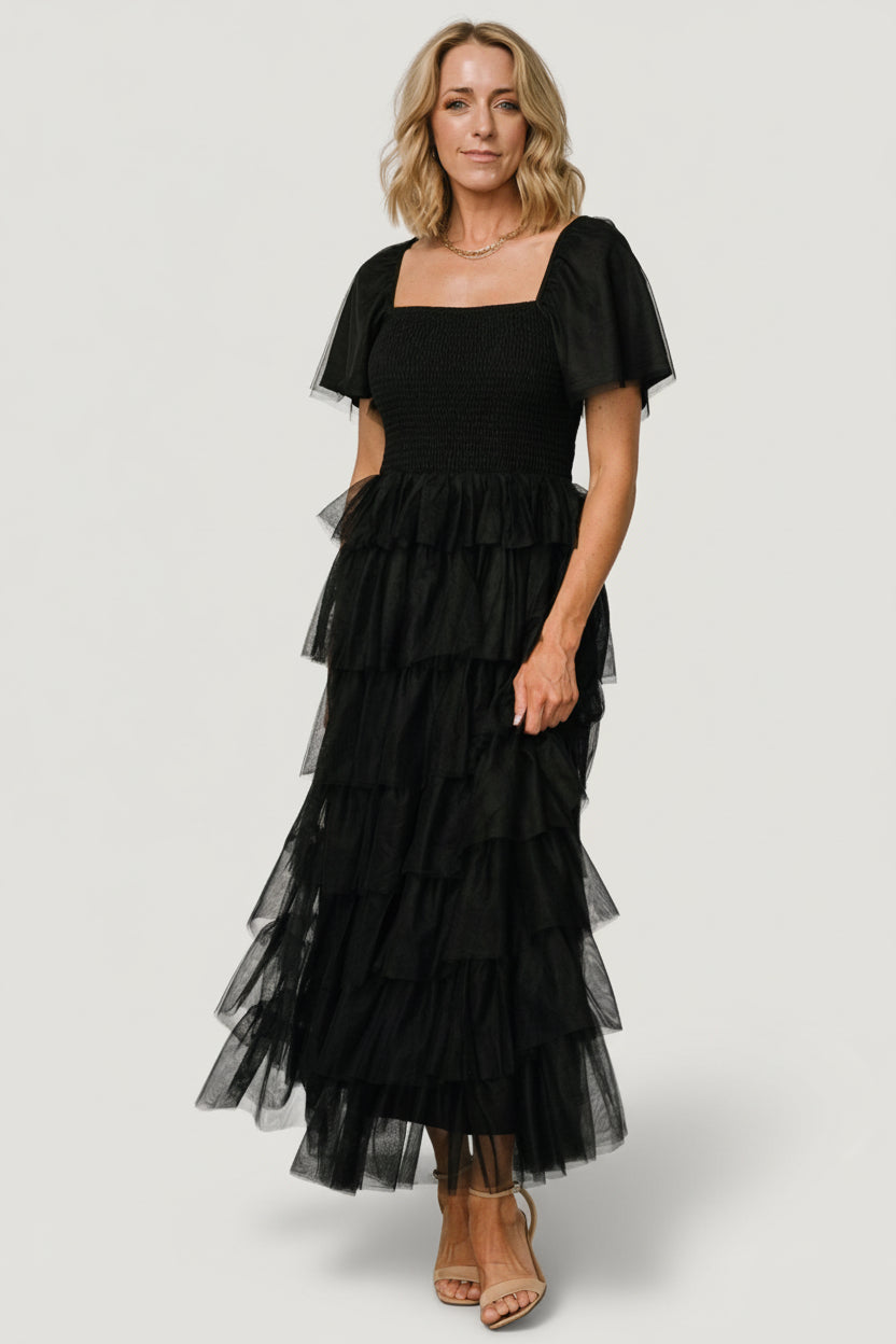 Baltic Born Womens Cherise Tulle Tiered Dress | Black