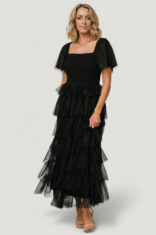 Cherise Tulle Tiered Dress | Black