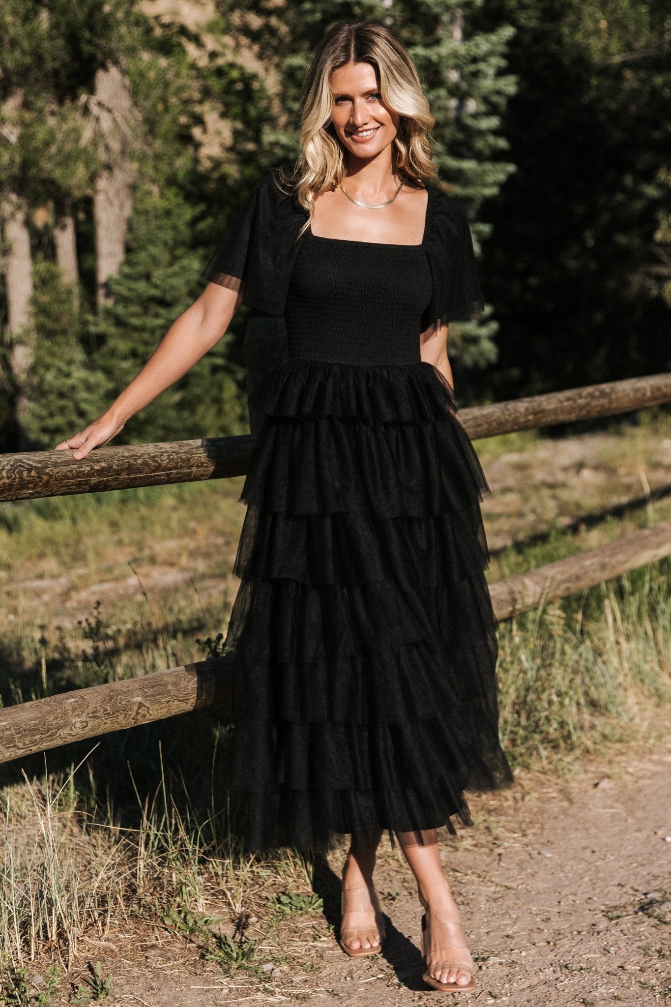 Baltic Born Womens Cherise Tulle Tiered Dress | Black