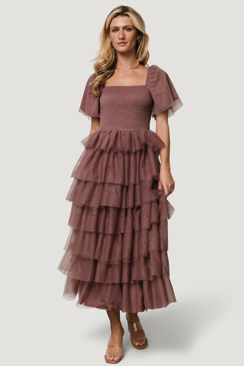 Cherise Tulle Tiered Dress | Dusty Lavender