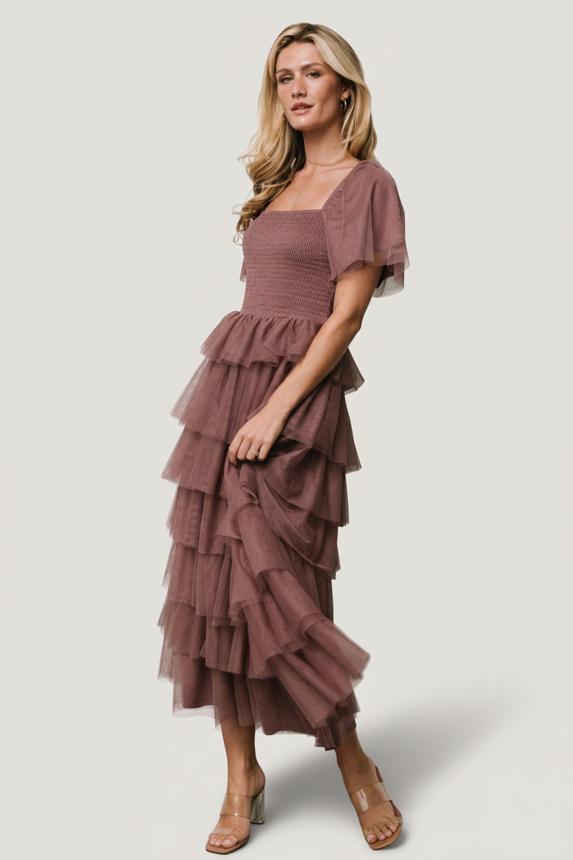 Cherise Tulle Tiered Dress | Dusty Lavender