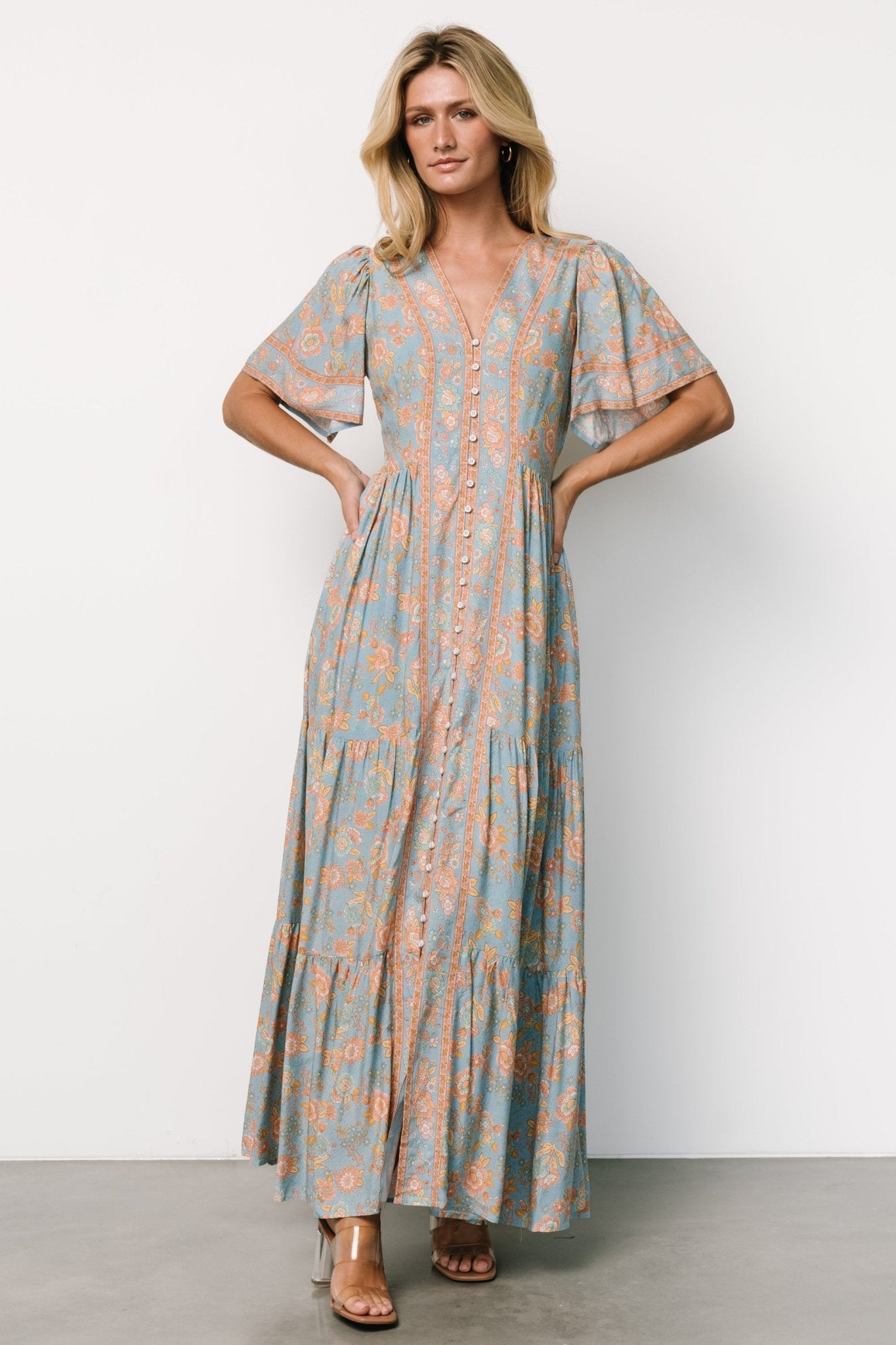 Cheryl Maxi Dress | Dusty Blue Floral - Baltic Born