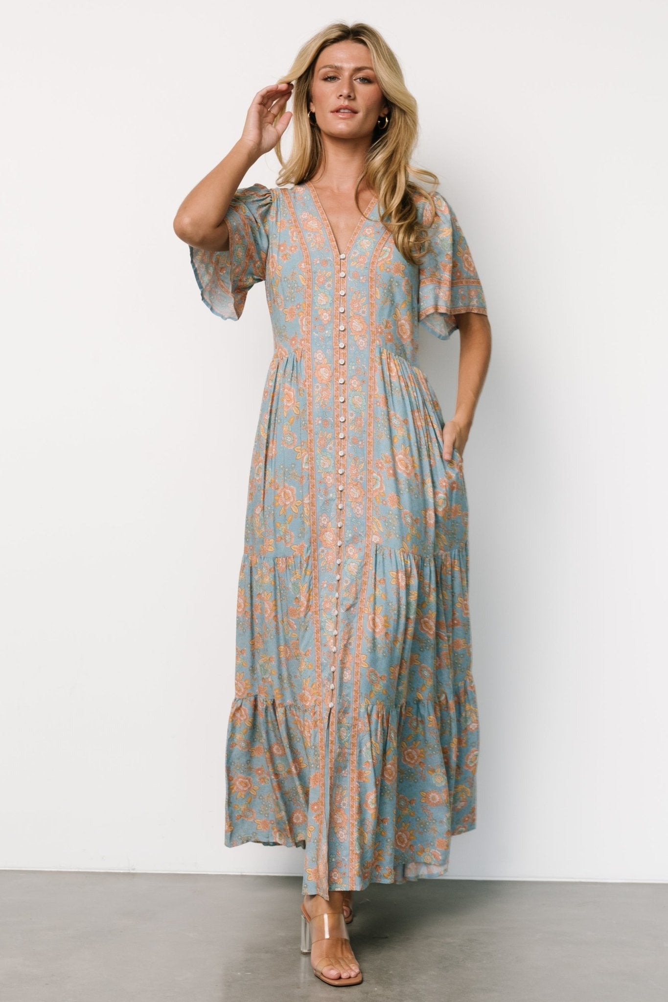 Cheryl Maxi Dress | Dusty Blue Floral - Baltic Born