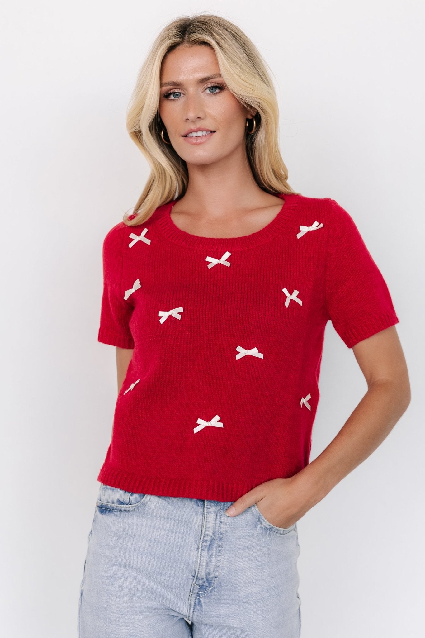 Chloe Bow Sweater | Red - Baltic Born