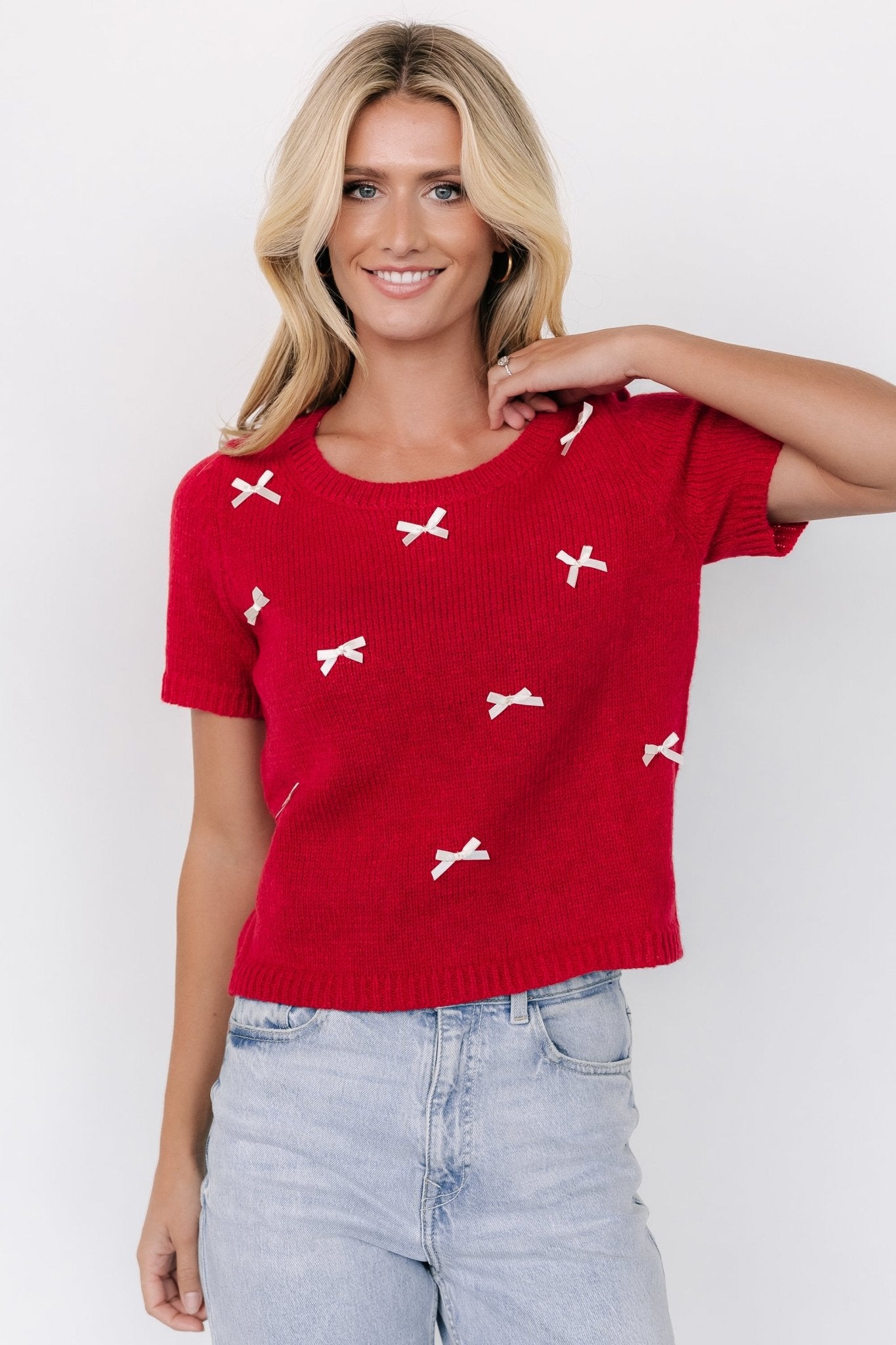 Chloe Bow Sweater | Red - Baltic Born