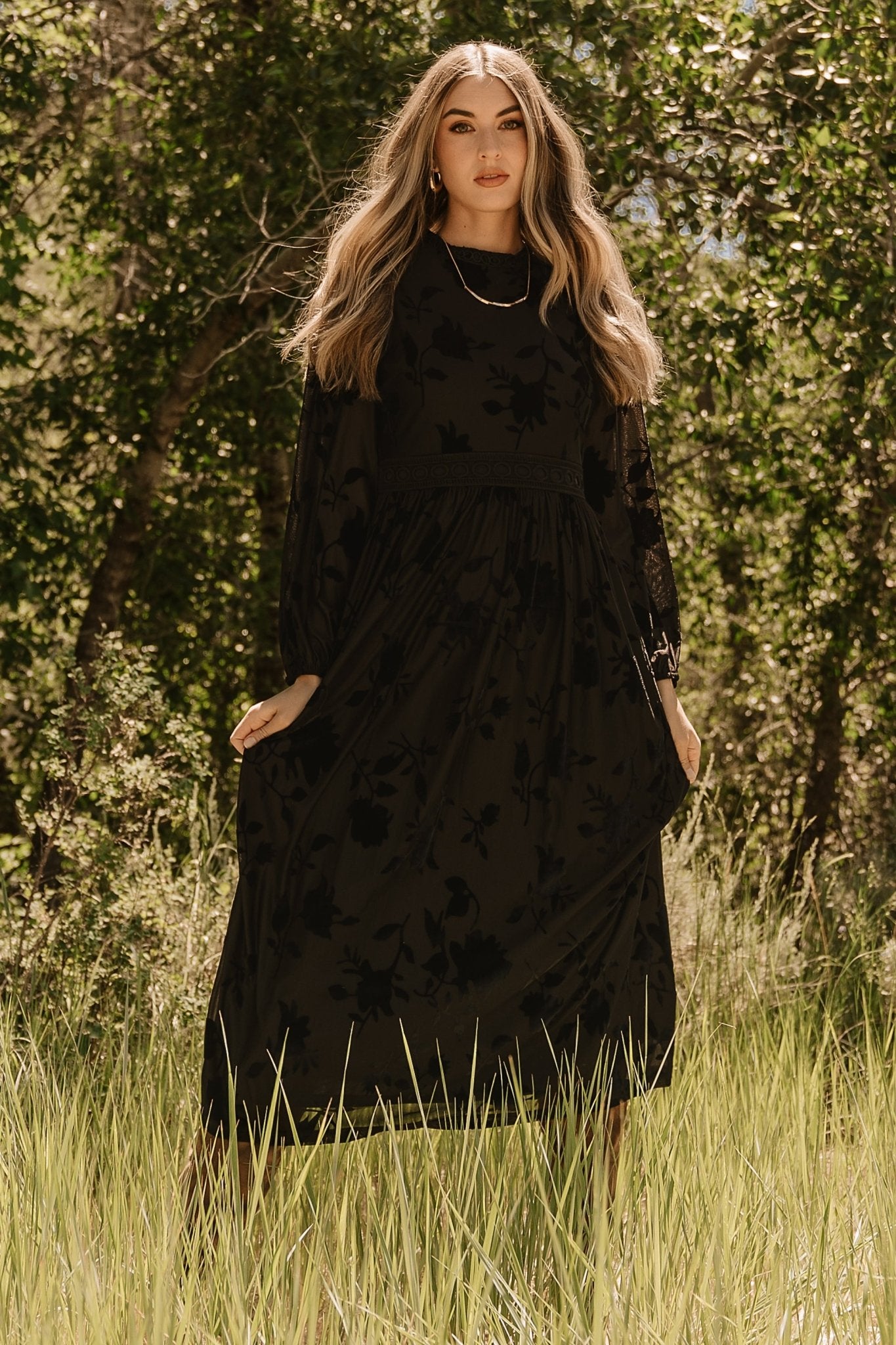 Jacqueline Embossed Midi Dress | Black + Nude main image 1