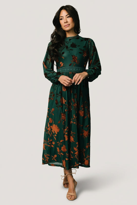 Christine Velvet Embossed Midi Dress | Jade