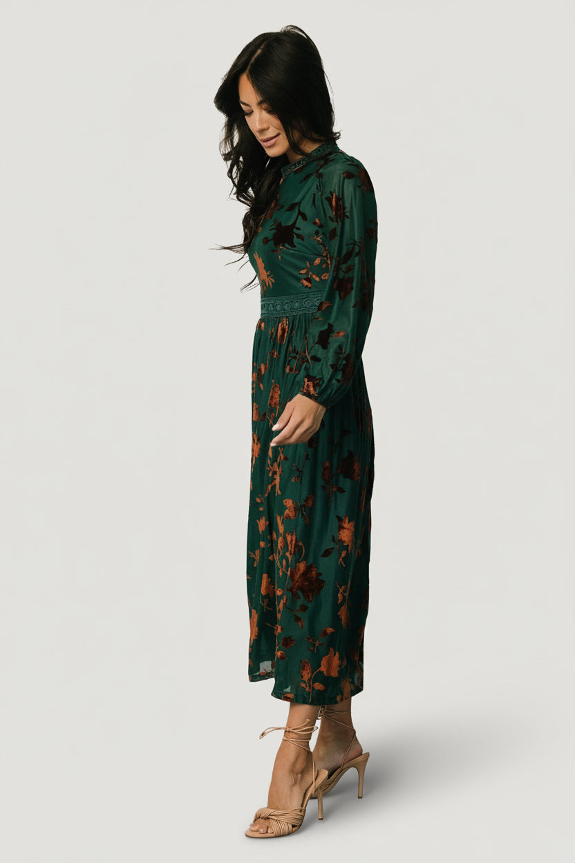 Christine Velvet Embossed Midi Dress | Jade