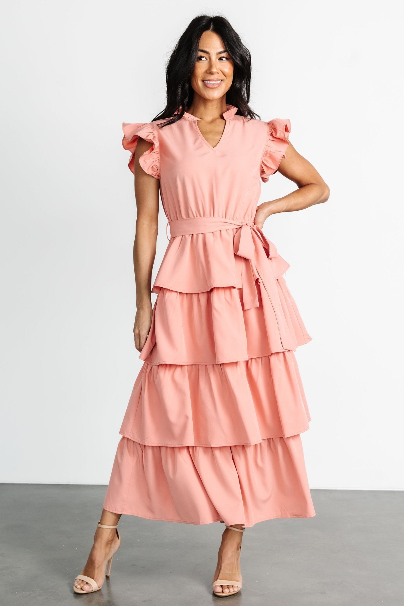 Chrysanthi Tiered Dress | Dusty Coral - Baltic Born