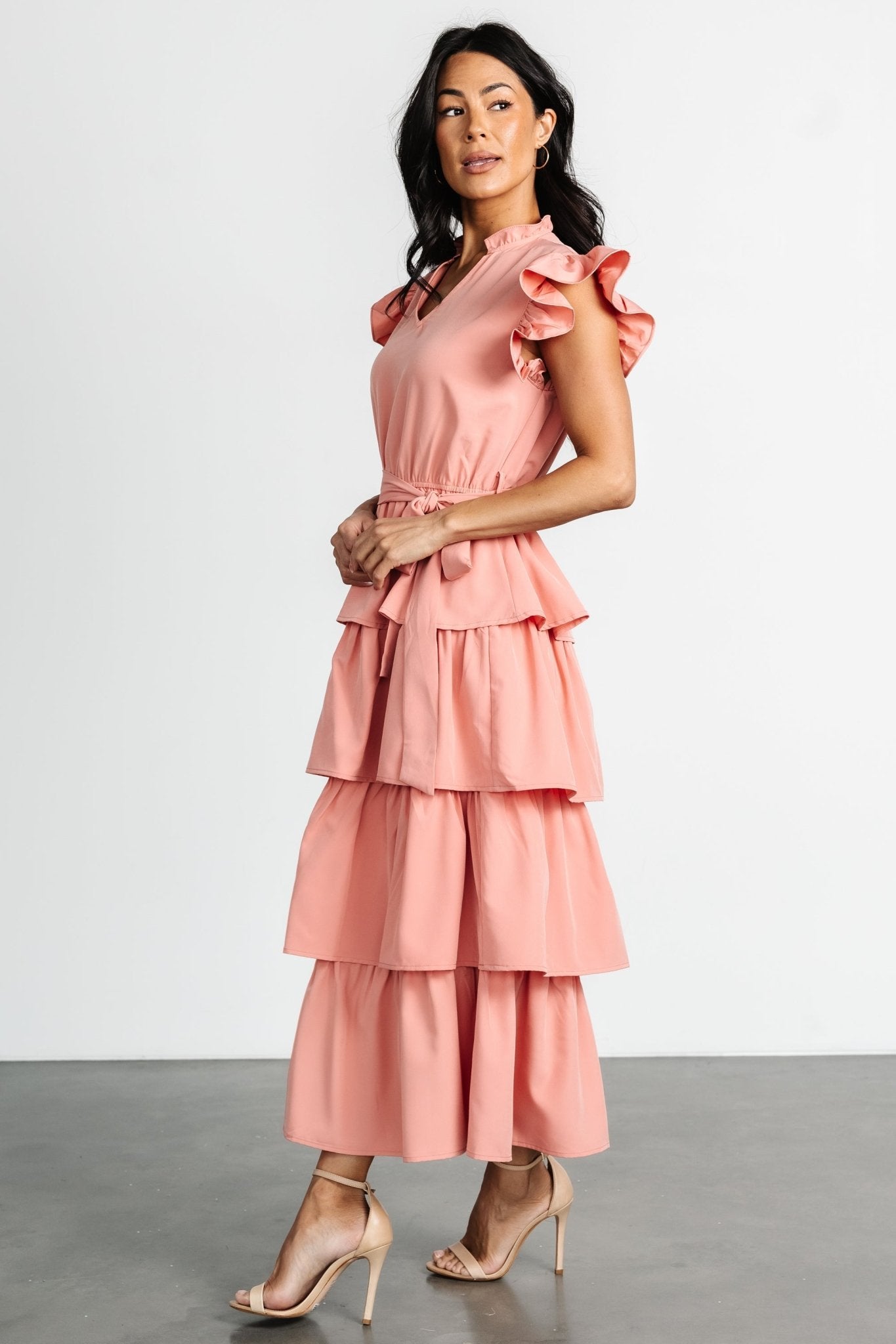 Chrysanthi Tiered Dress | Dusty Coral - Baltic Born