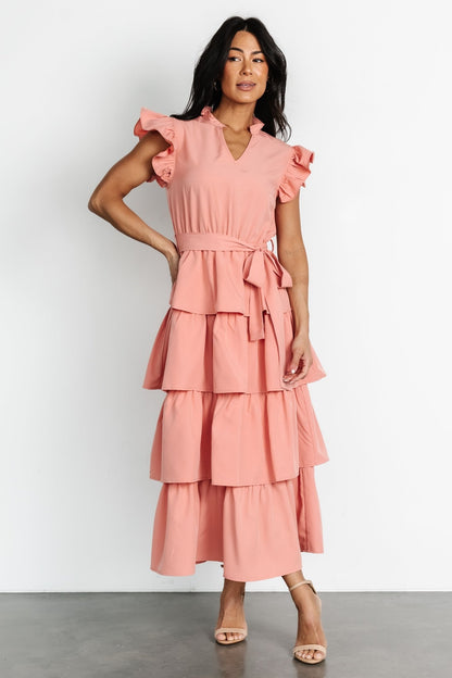 Chrysanthi Tiered Dress | Dusty Coral - Baltic Born