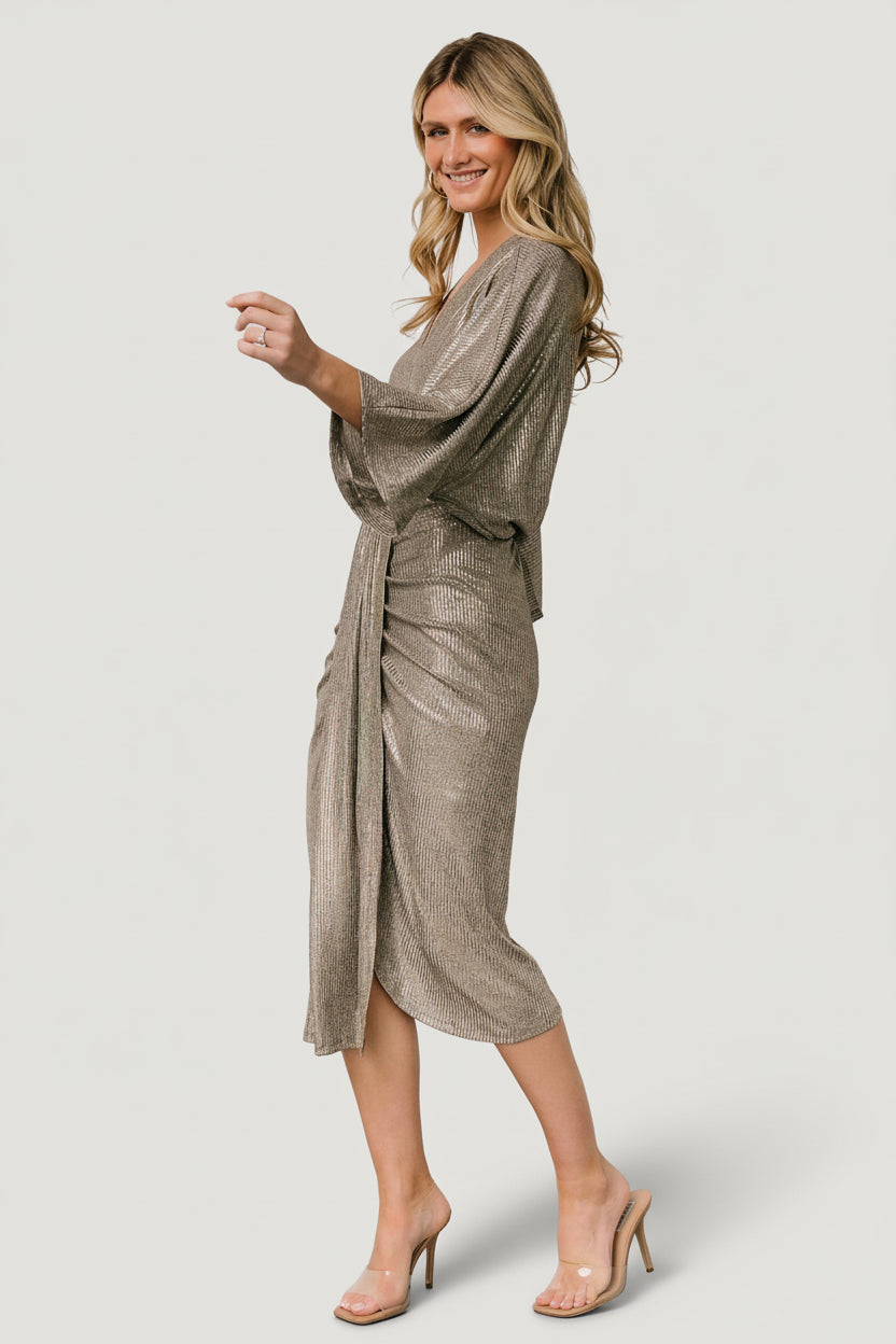 Ciara Ruched Midi Dress | Silver Metallic