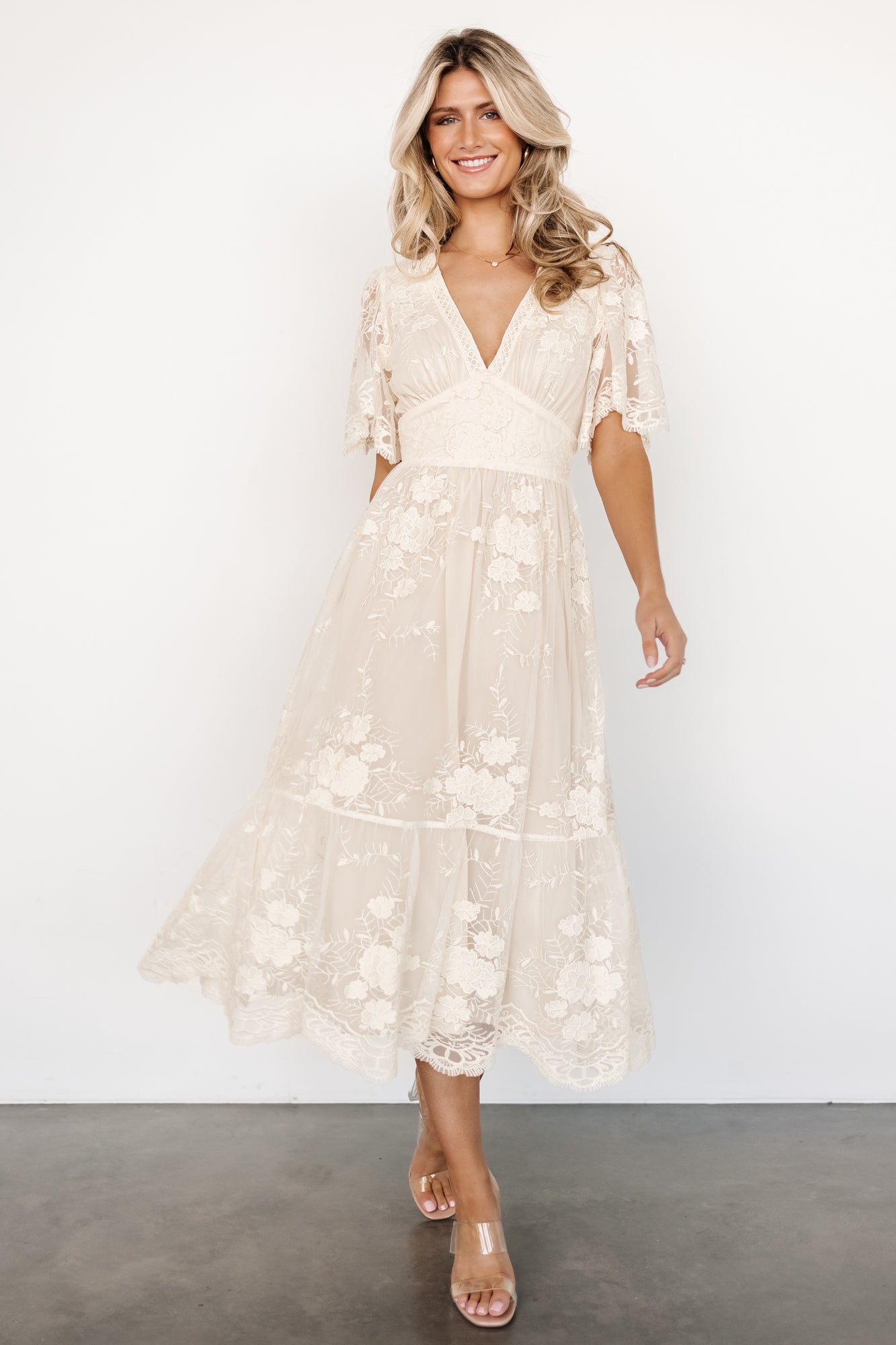 Clarisa Lace Midi Dress | Vintage Cream - Baltic Born