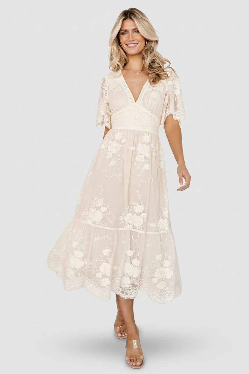 Baltic Born Womens Clarisa Lace Midi Dress | Vintage Cream