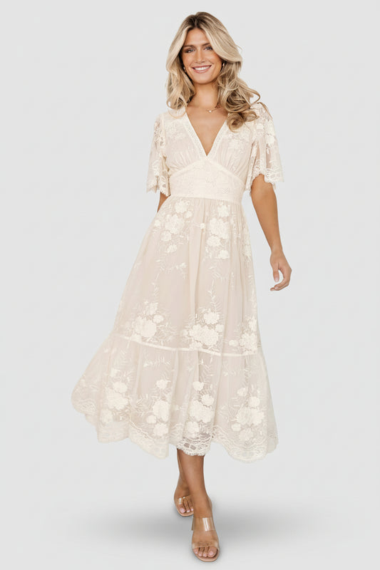 Clarisa Lace Midi Dress | Vintage Cream