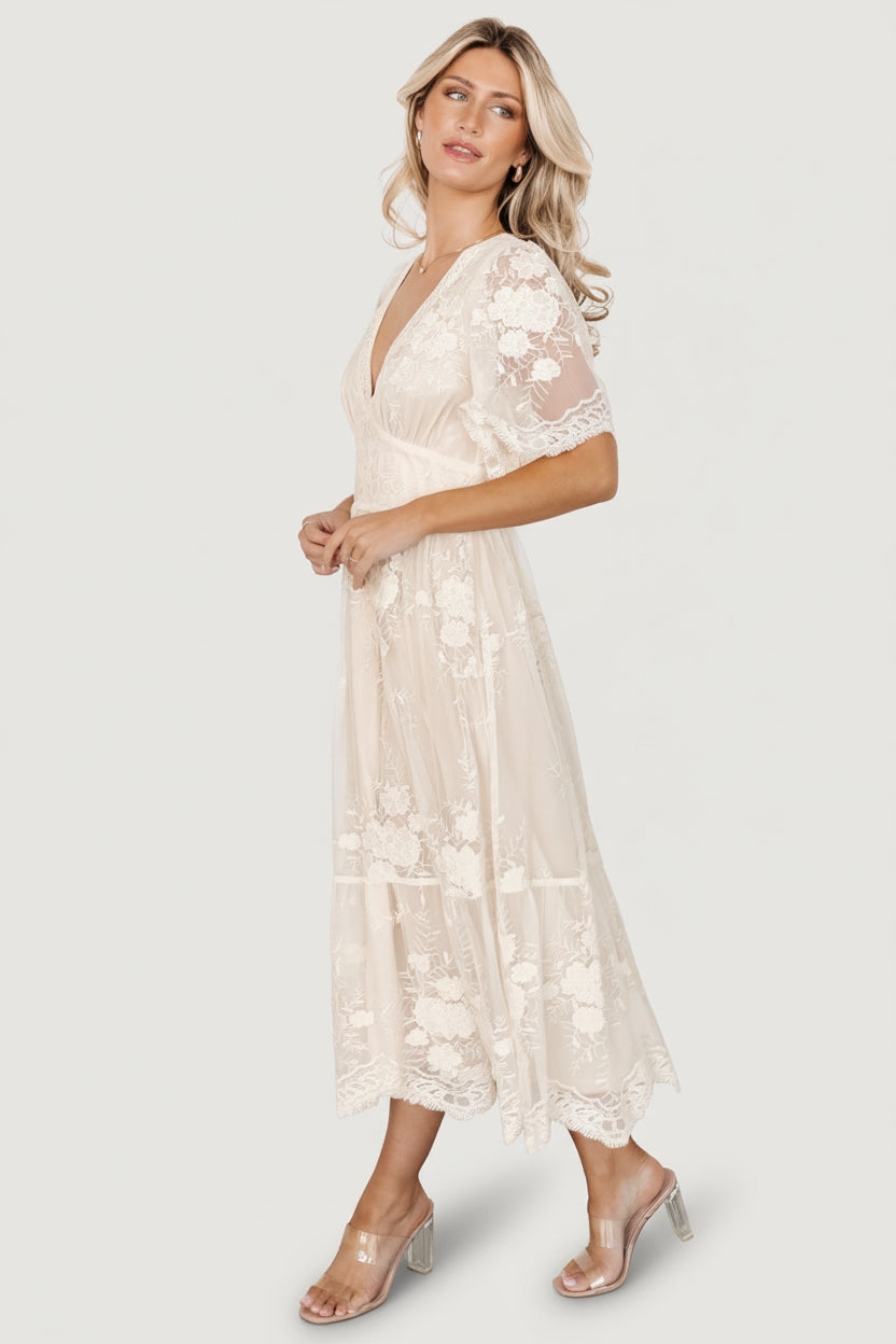 Clarisa Lace Midi Dress | Vintage Cream