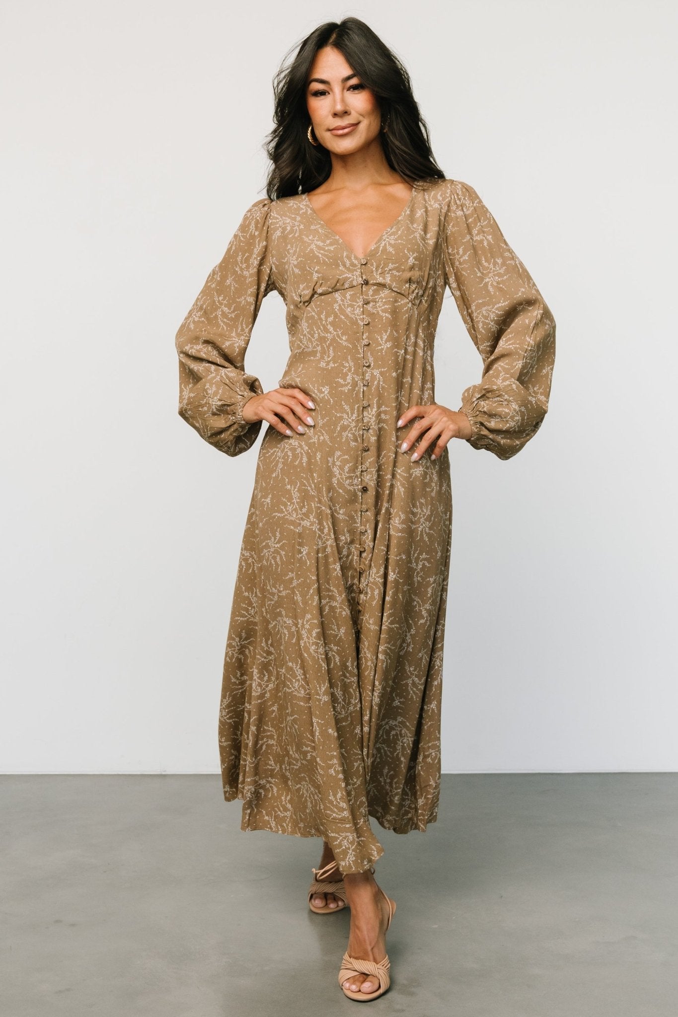 Claudine Maxi Dress | Dusty Brown Print - Baltic Born