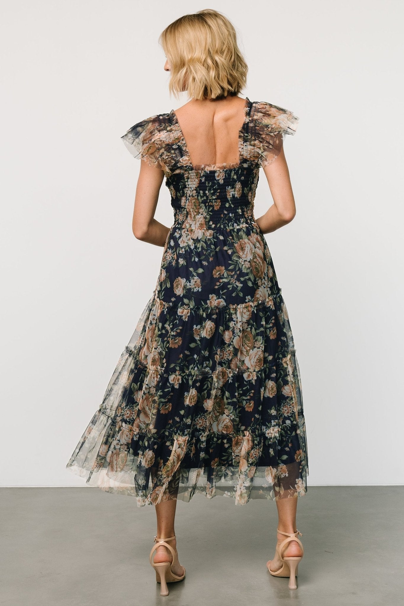 Caméo Blue Floral Embroidered Tulle Midi Dress