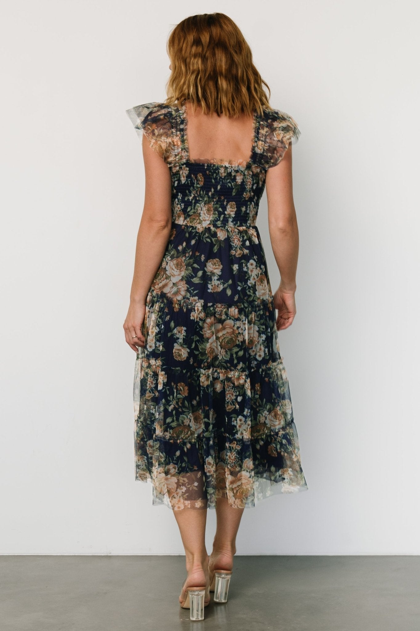 Clementine Tulle Midi Dress | Blue + Golden Floral - Baltic Born