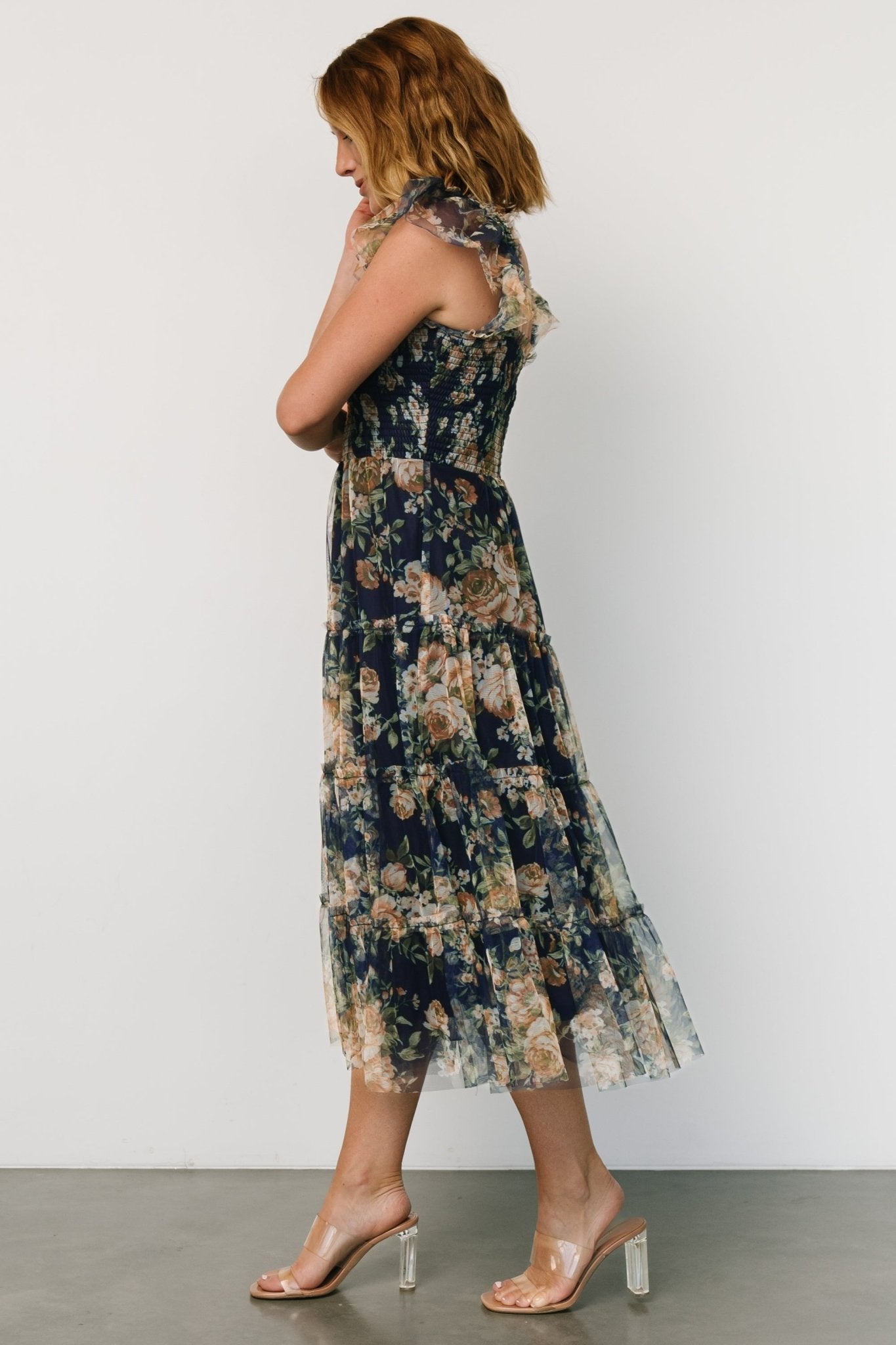 Clementine Tulle Midi Dress | Blue + Golden Floral - Baltic Born